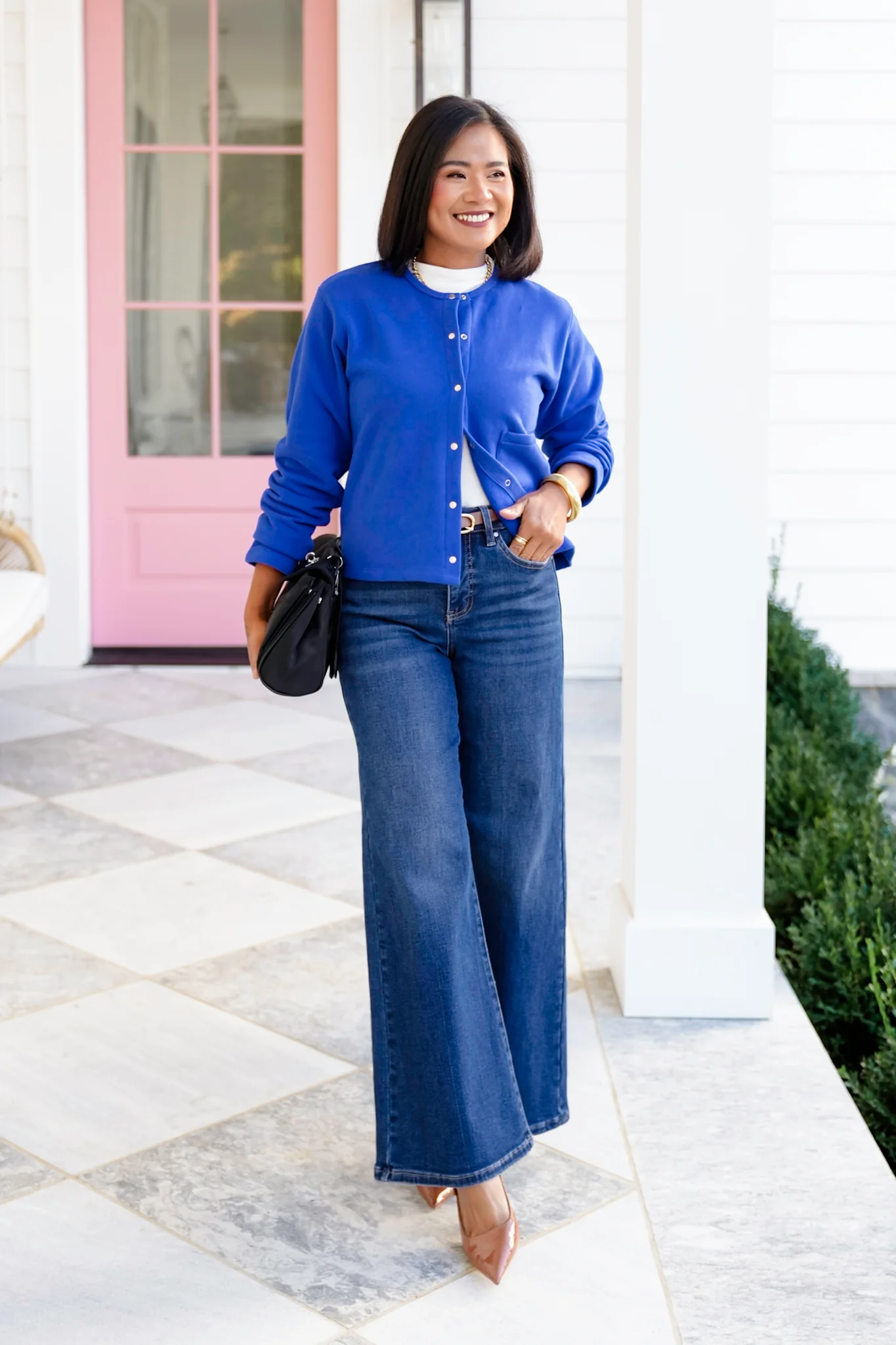 Solid Long Sleeve Snap Button Down Cardigan - Image 7