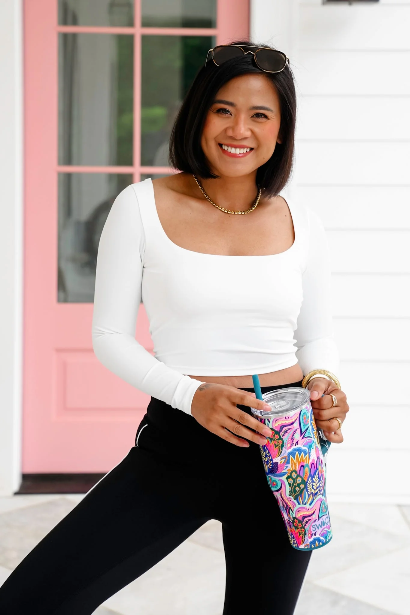 Solid Long Sleeve Square Neck Cropped Top - Image 3