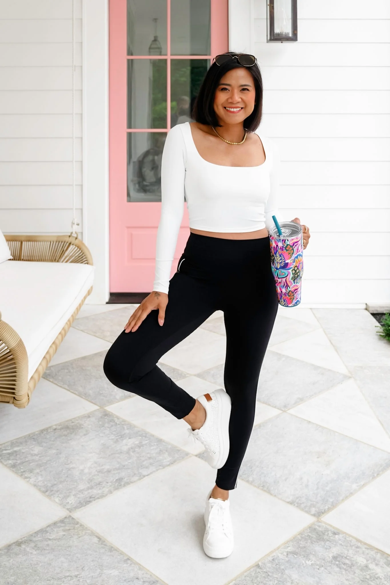 Solid Long Sleeve Square Neck Cropped Top - Image 8