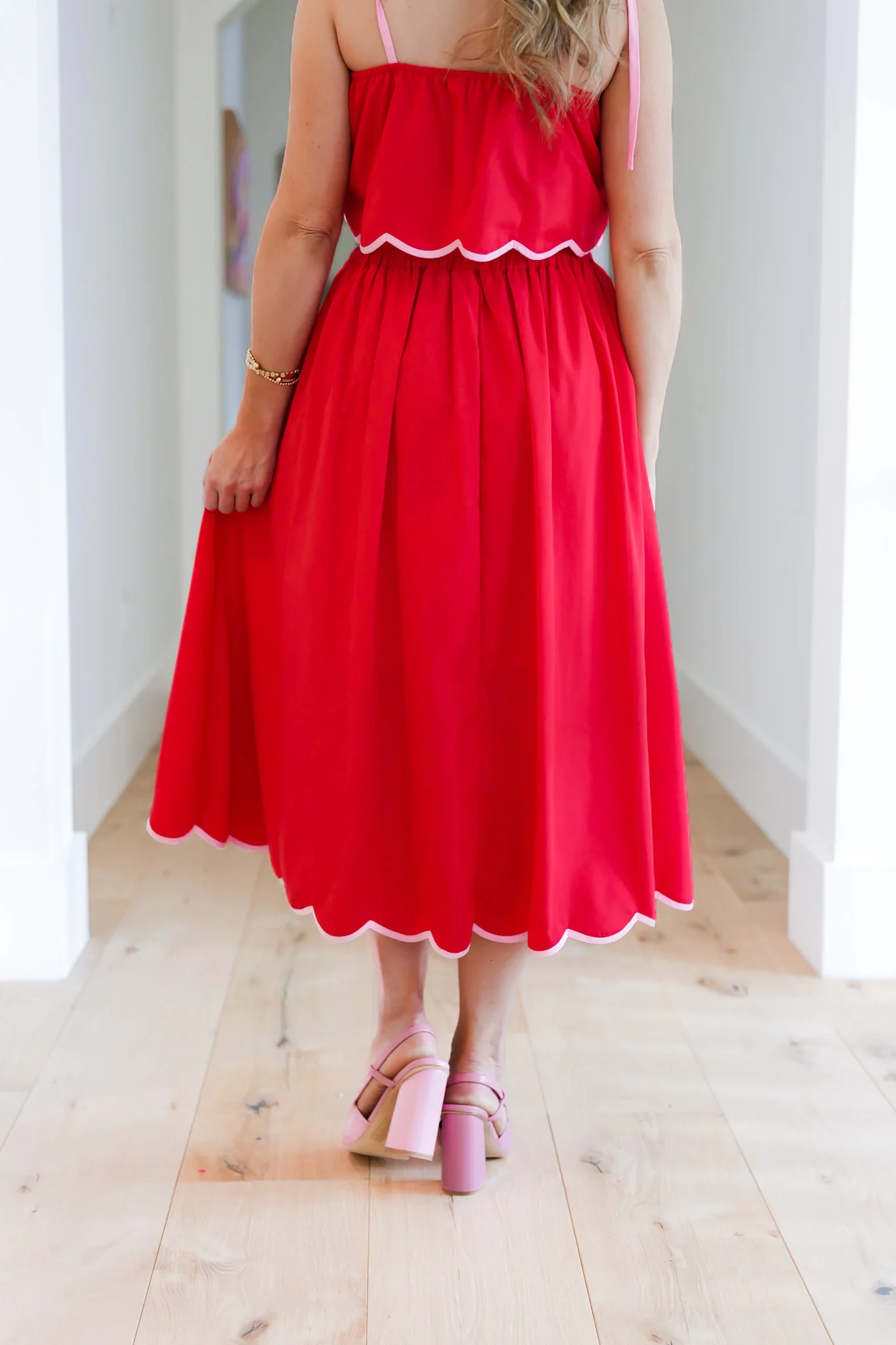 Solid Midi Skirt with Scallop Hem Detail - Image 5