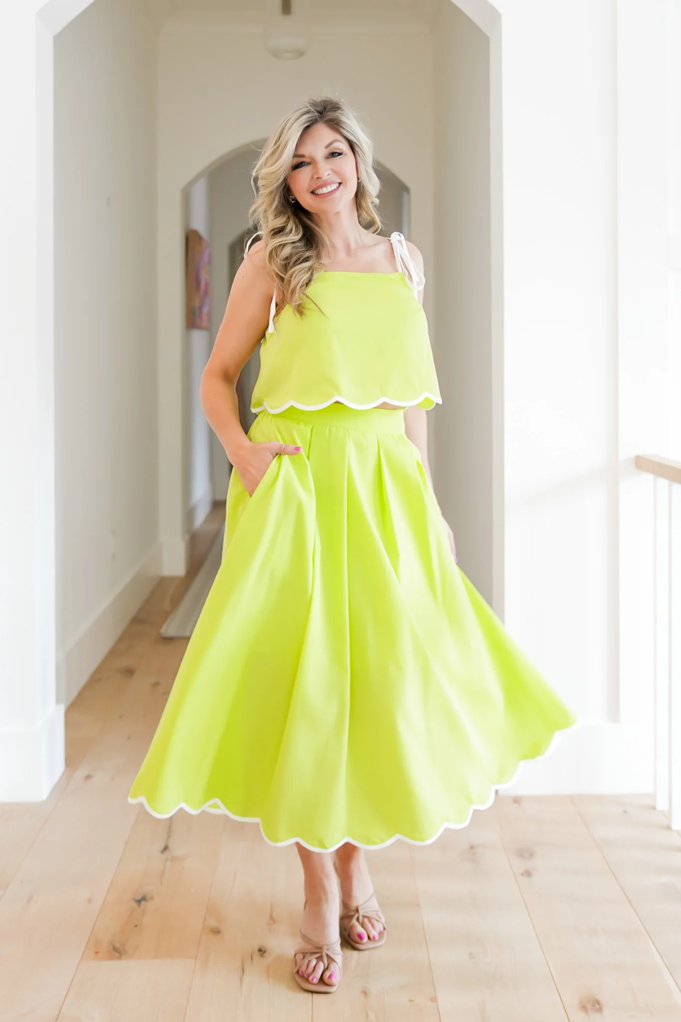 Solid Midi Skirt with Scallop Hem Detail - Image 6