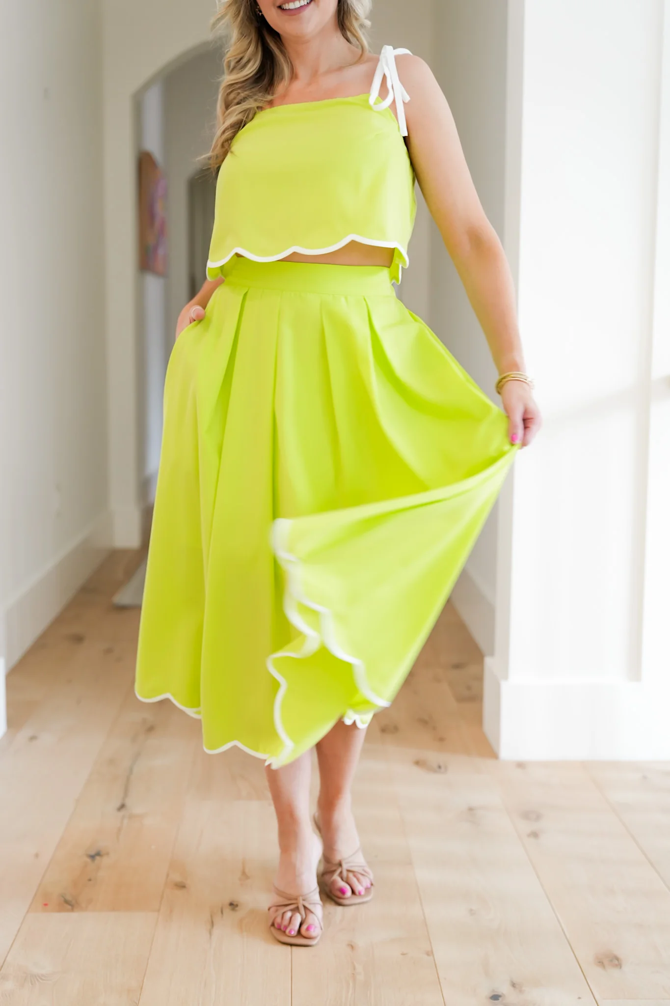 Solid Midi Skirt with Scallop Hem Detail - Image 7