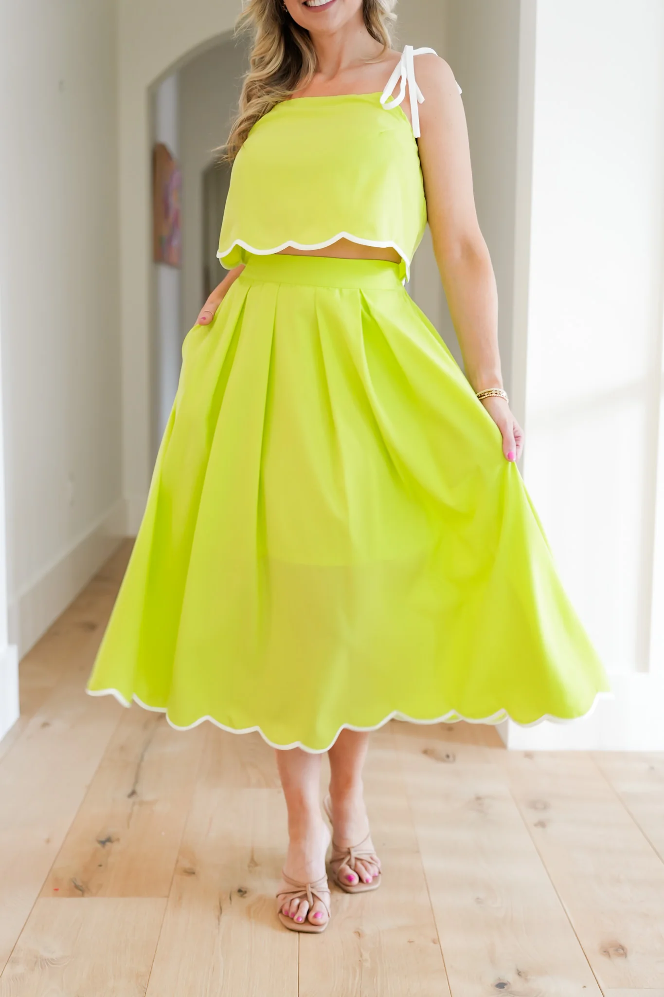 Solid Midi Skirt with Scallop Hem Detail - Image 8