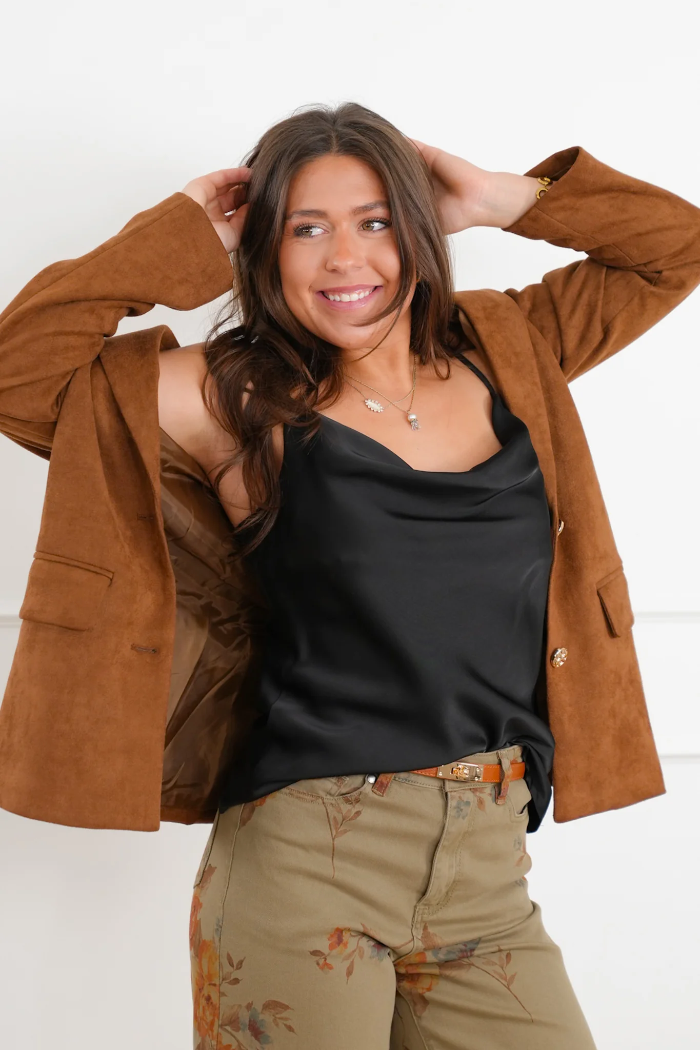 Solid Satin Sleeveless Draped Cami Top - Image 3