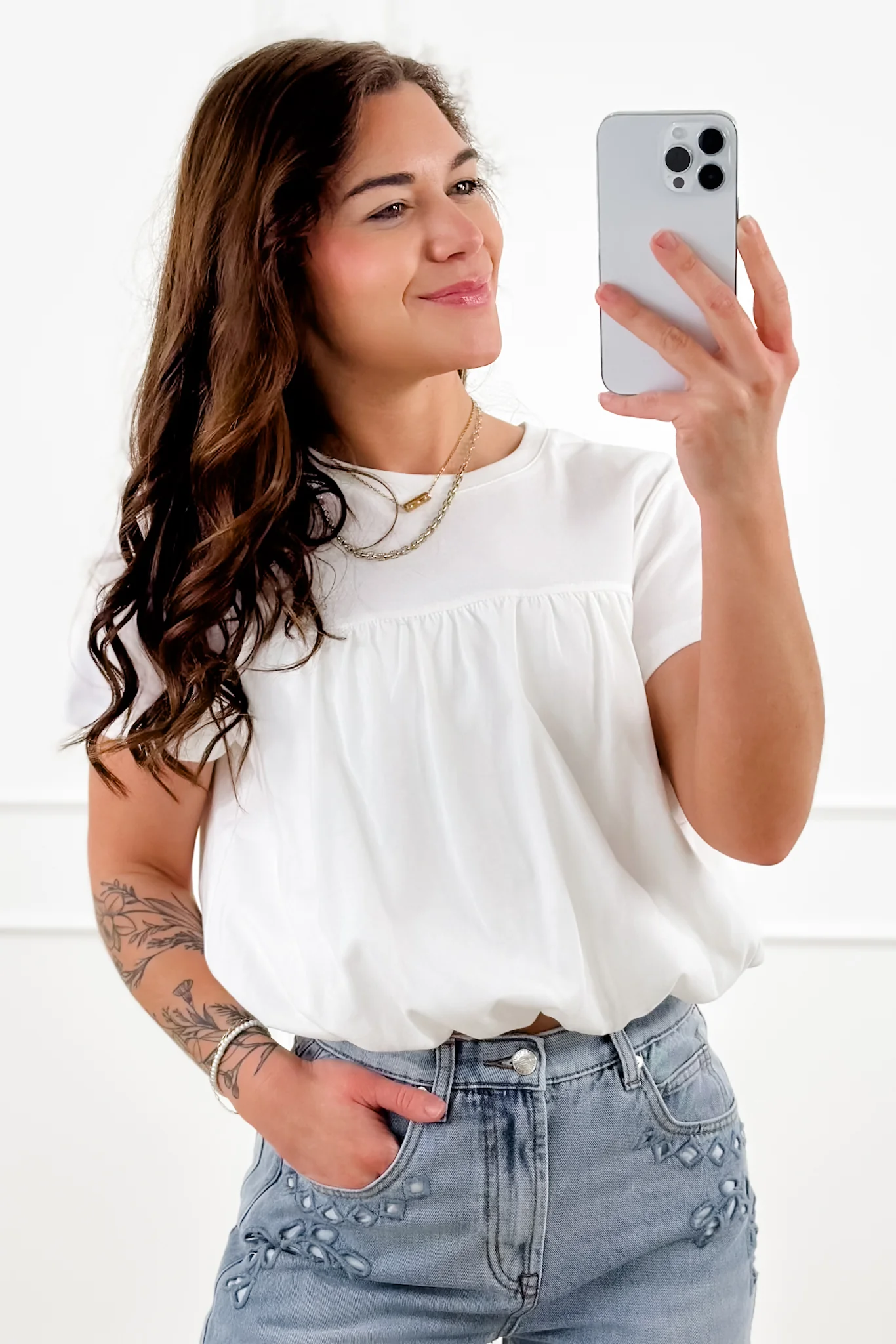 Solid Short Sleeve Bubble Hem Top - Image 5