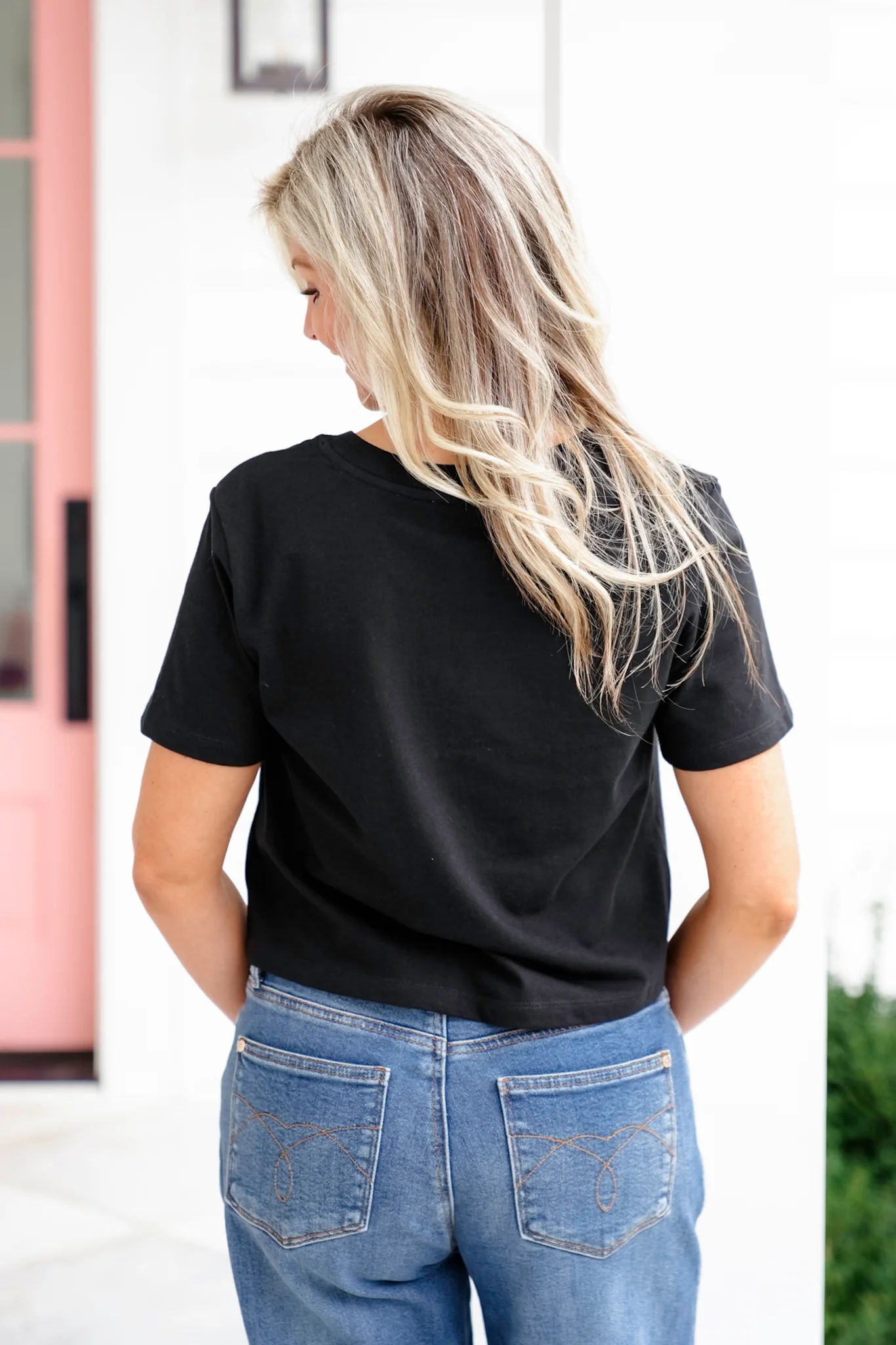Solid Short Sleeve Round Neck Crop Tee - Image 6