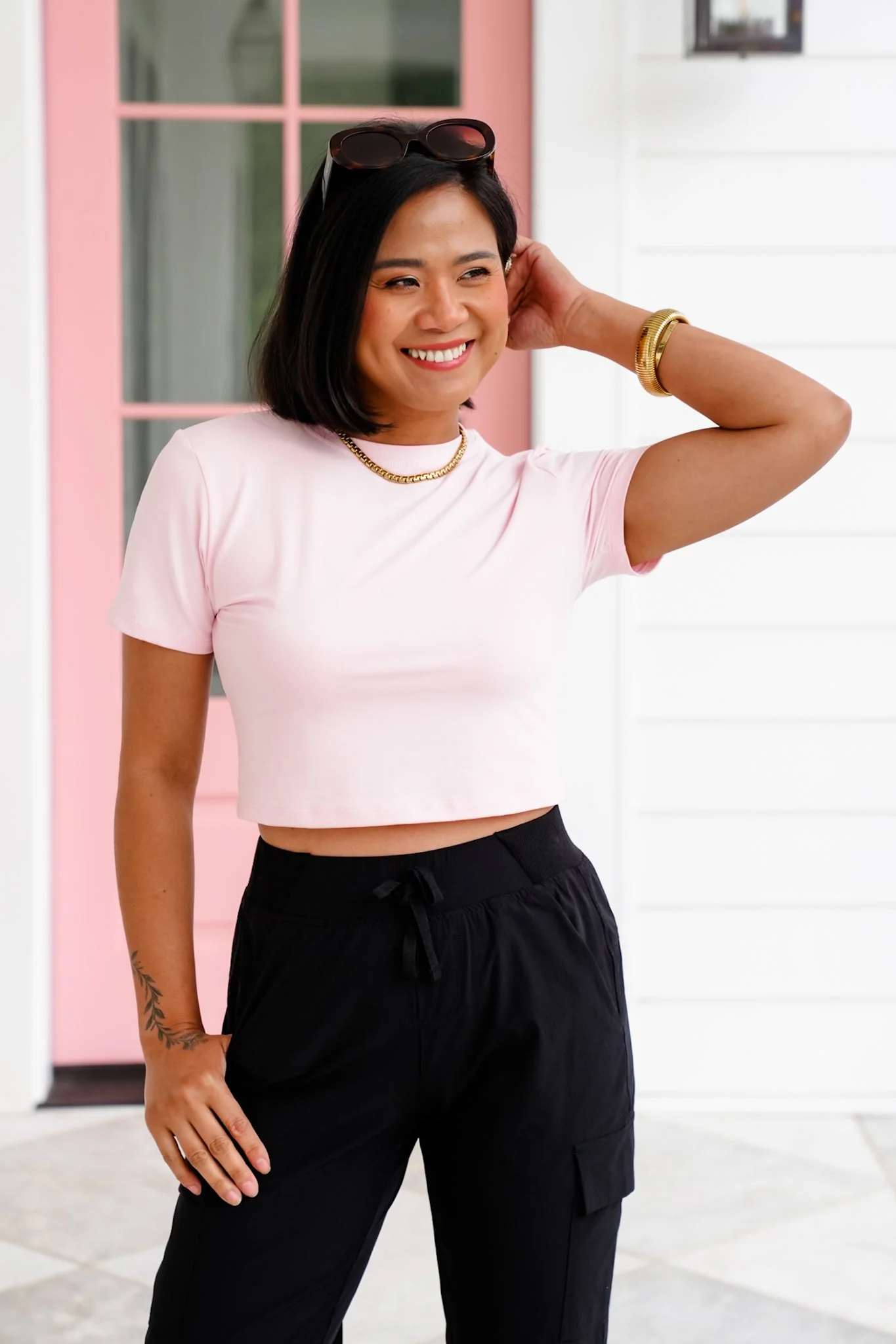 Restock! Solid Short Sleeve Round Neck Cropped Top - Image 3