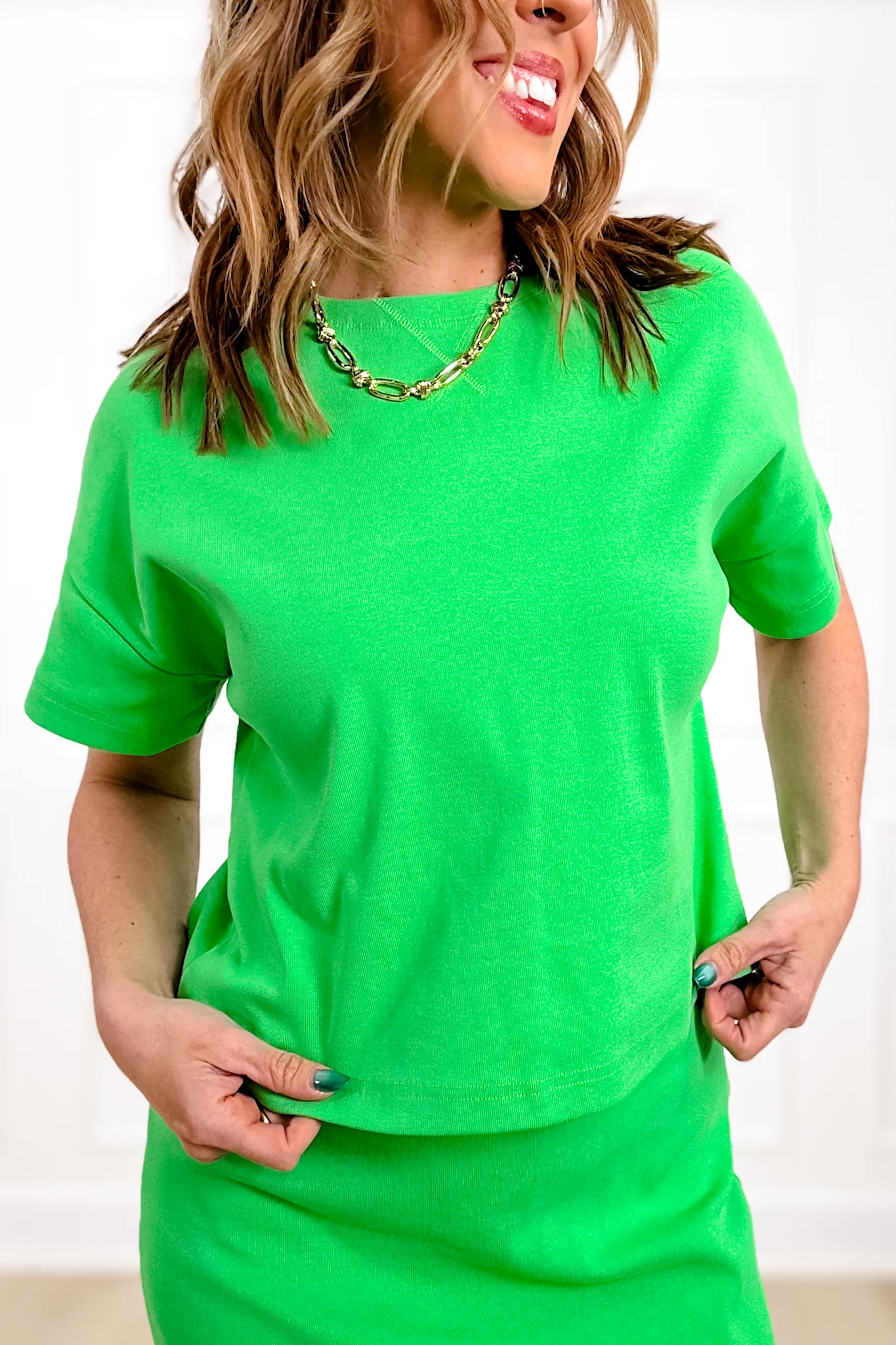 Solid Short Sleeve Top and Midi Skirt Set - Image 8