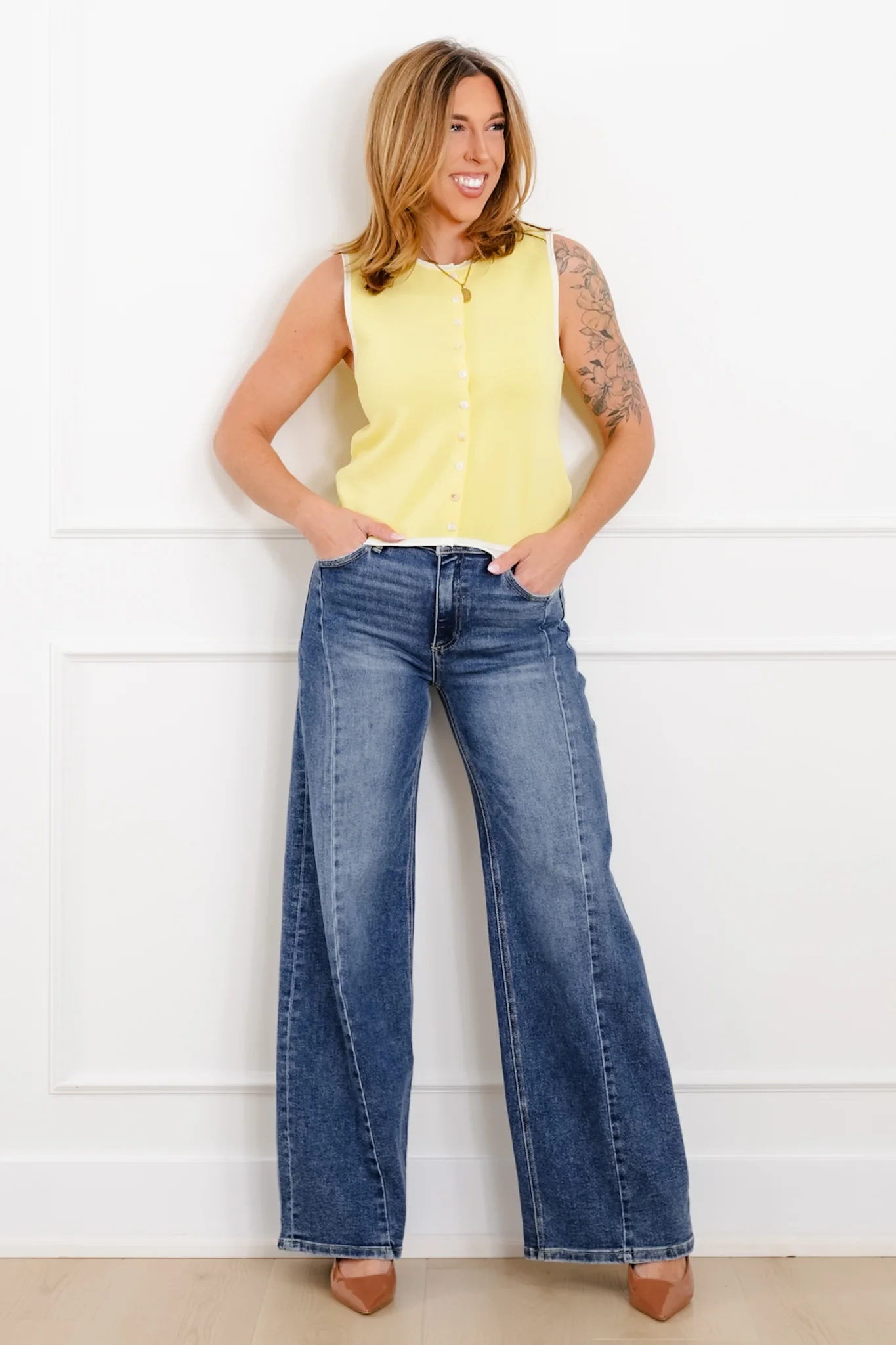 Solid Sleeveless Button Down Top - Image 4