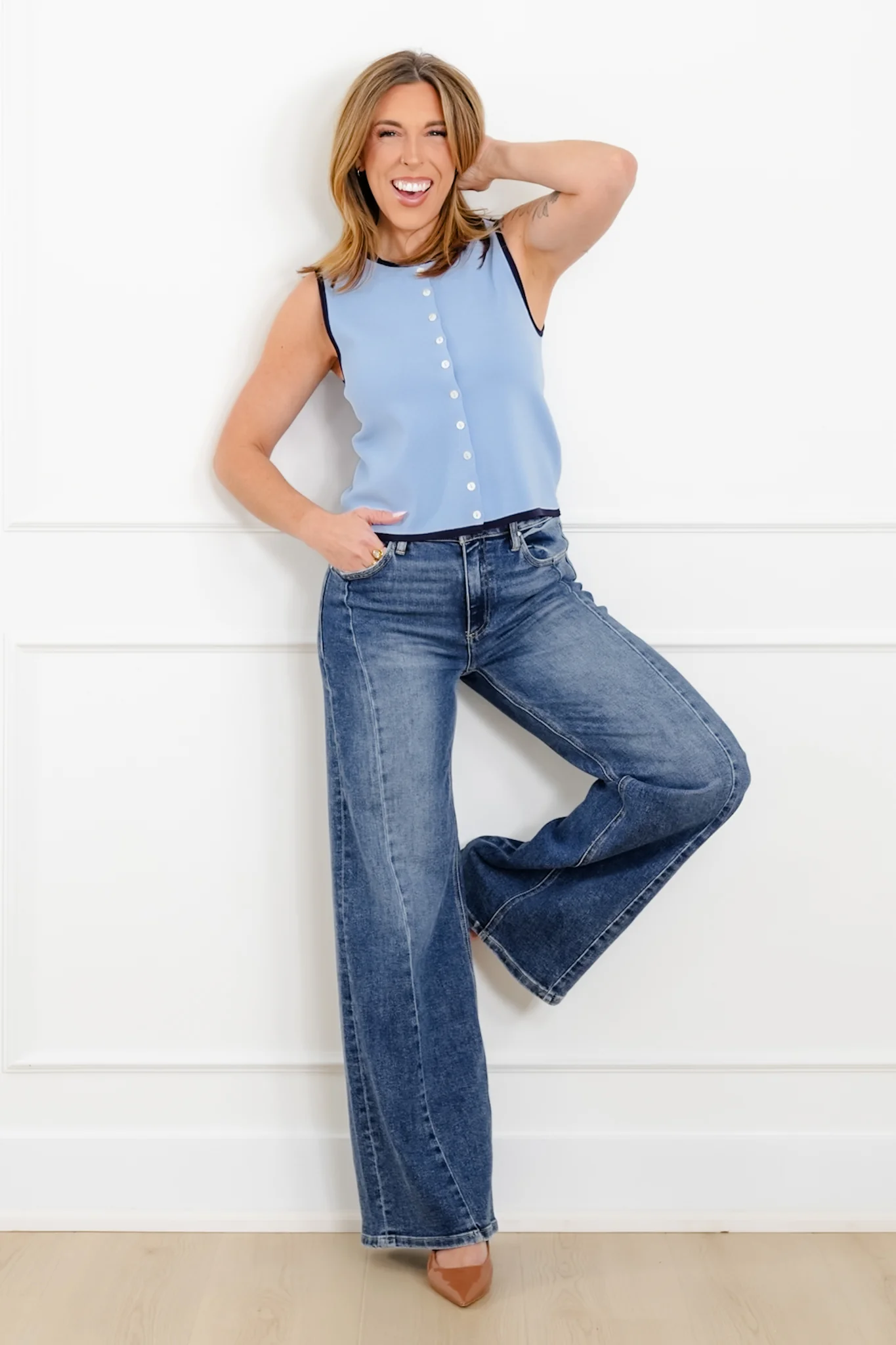Solid Sleeveless Button Down Top - Image 7