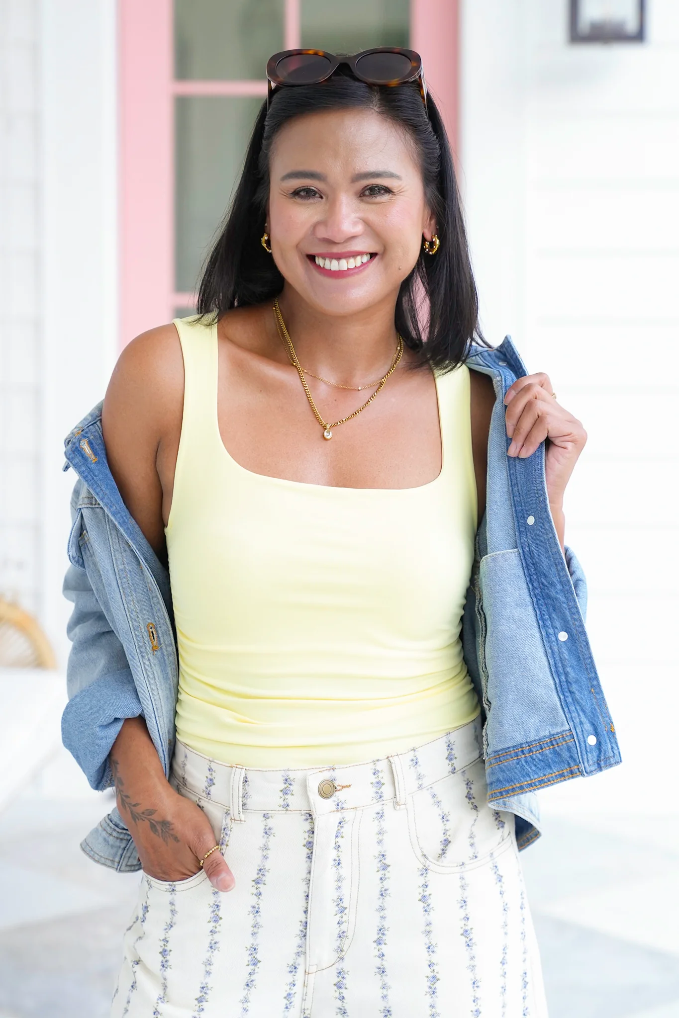 Solid Sleeveless Square Neck Top with Shirring Detail - Image 2