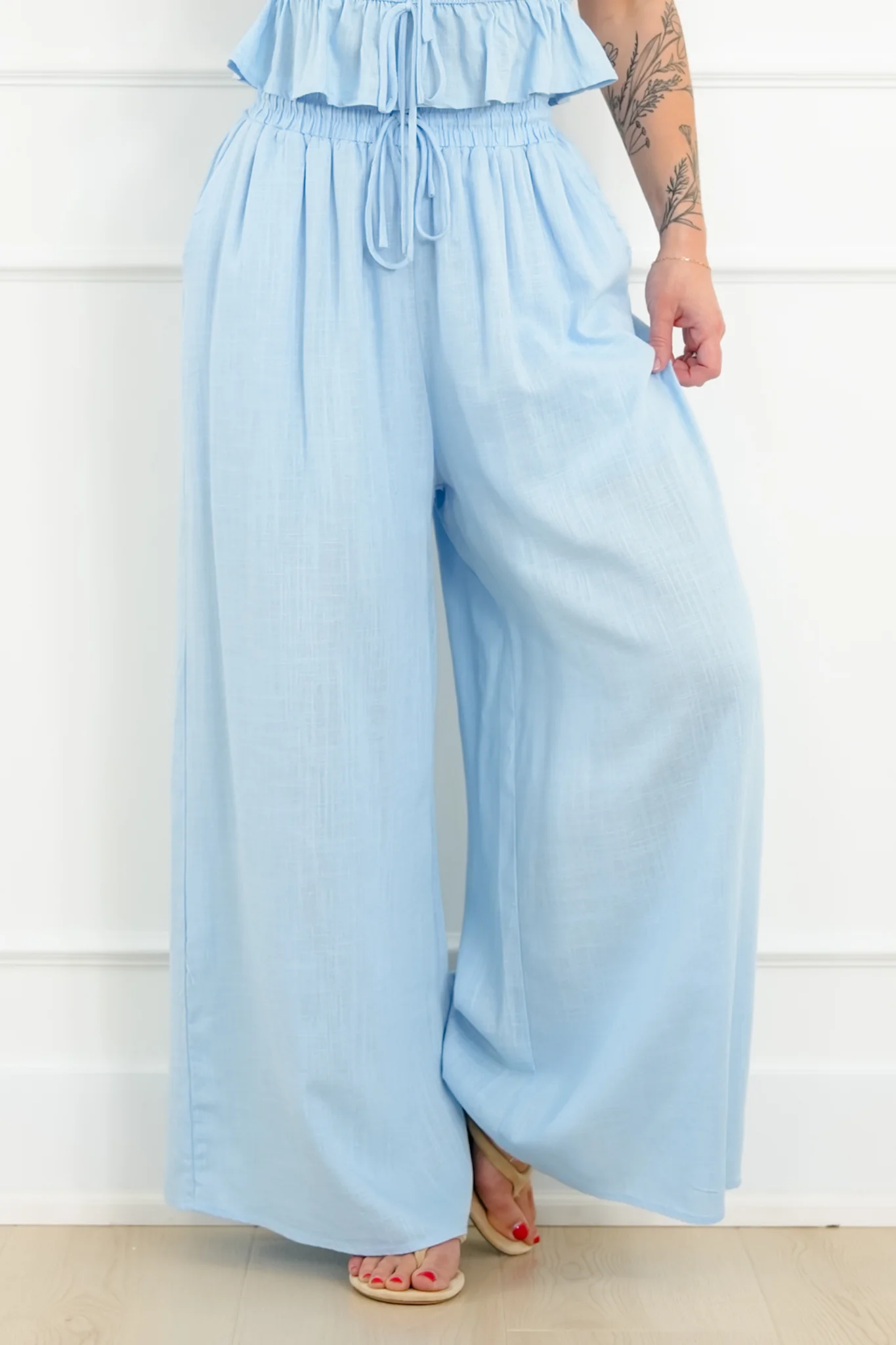 Solid Sleeveless Tiered Tank Top and Palazzo Pant Set - Image 8