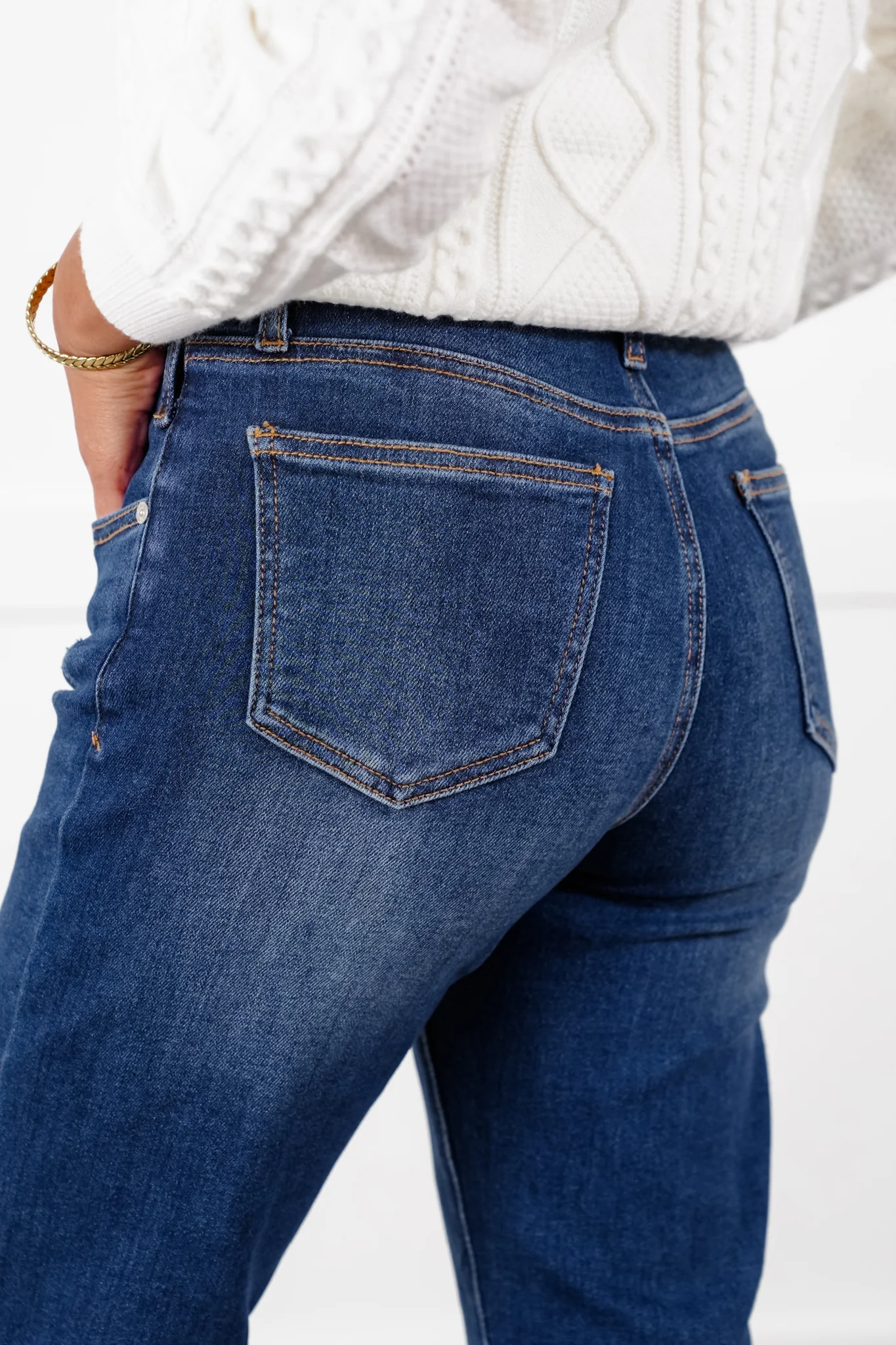 Special A High Rise Dark Wash Dad Jeans with Double Waist Detail - Image 4