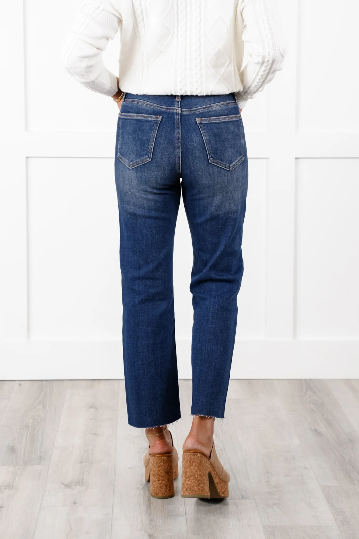 Special A High Rise Dark Wash Dad Jeans with Double Waist Detail - Image 5