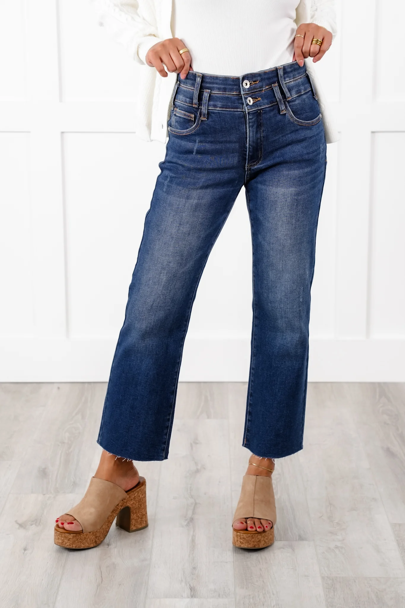 Special A High Rise Dark Wash Dad Jeans with Double Waist Detail - Image 7