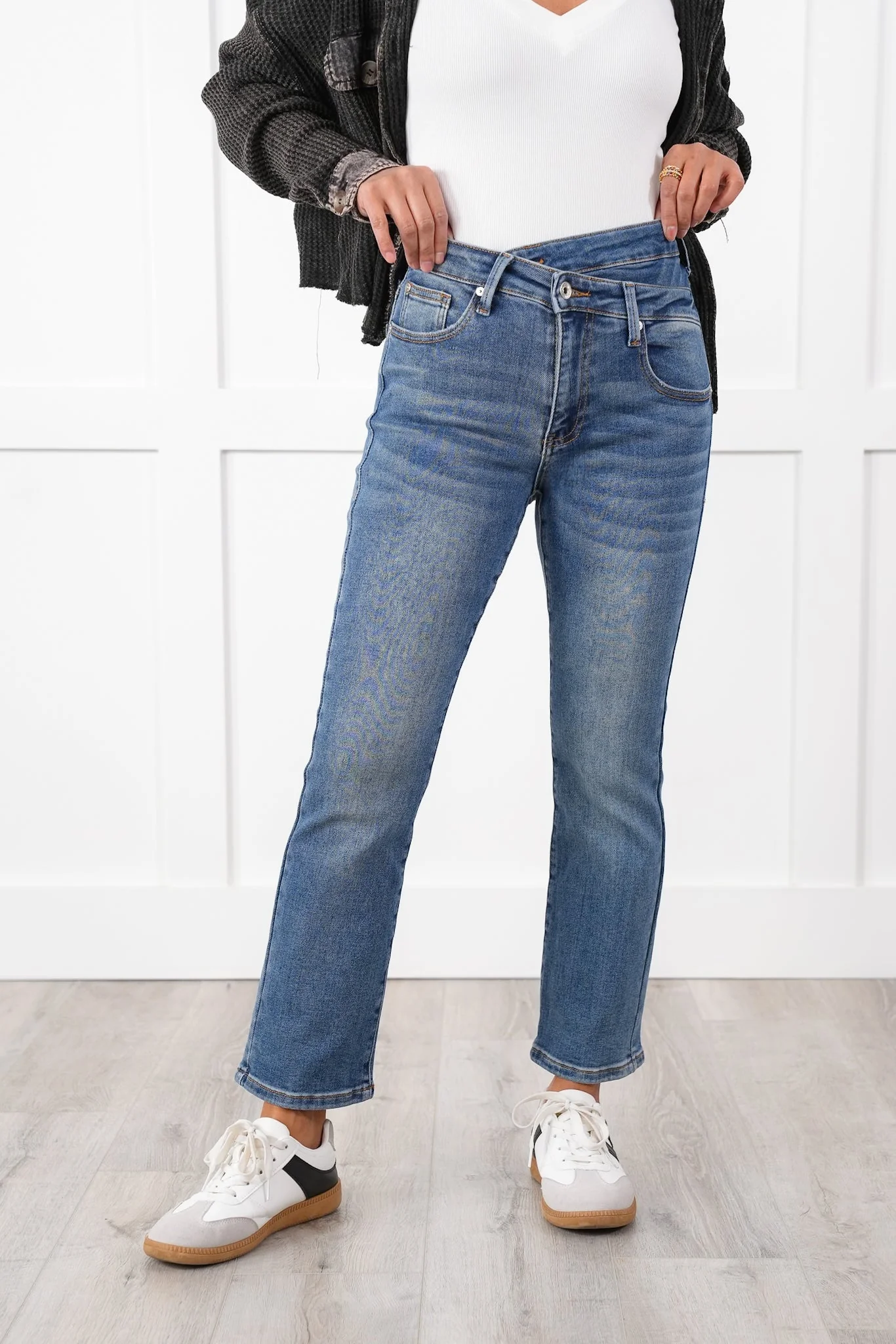 Special A High Rise Medium Wash Skinny Bootcut Jeans with Waist Detail - Image 10