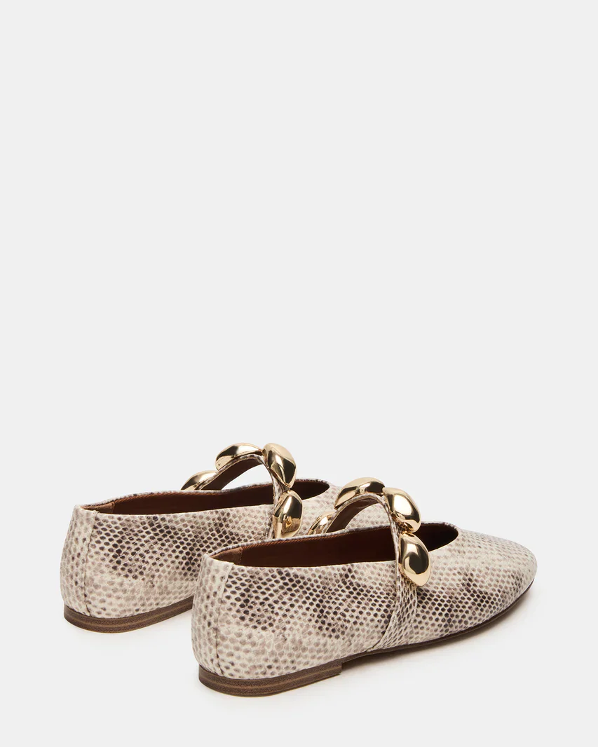 Steve Madden Animal Print Ballet Flats with Gold Link Strap - Image 3