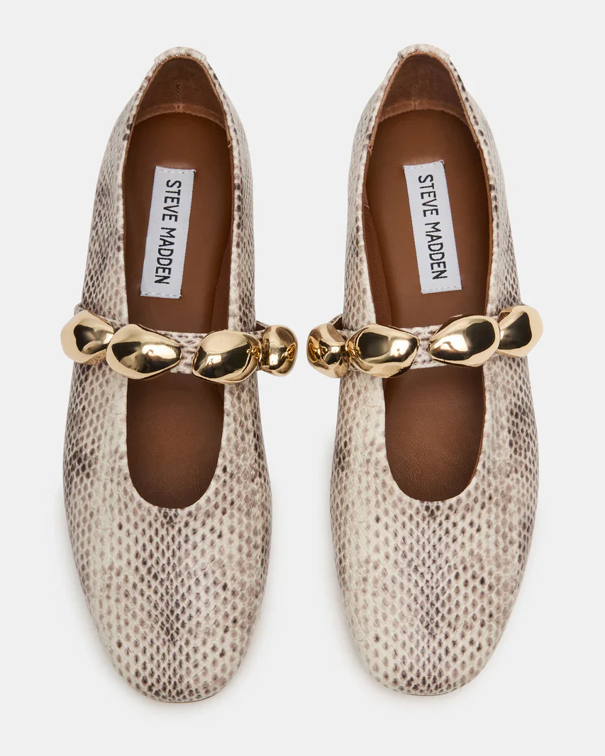 Steve Madden Animal Print Ballet Flats with Gold Link Strap - Image 4