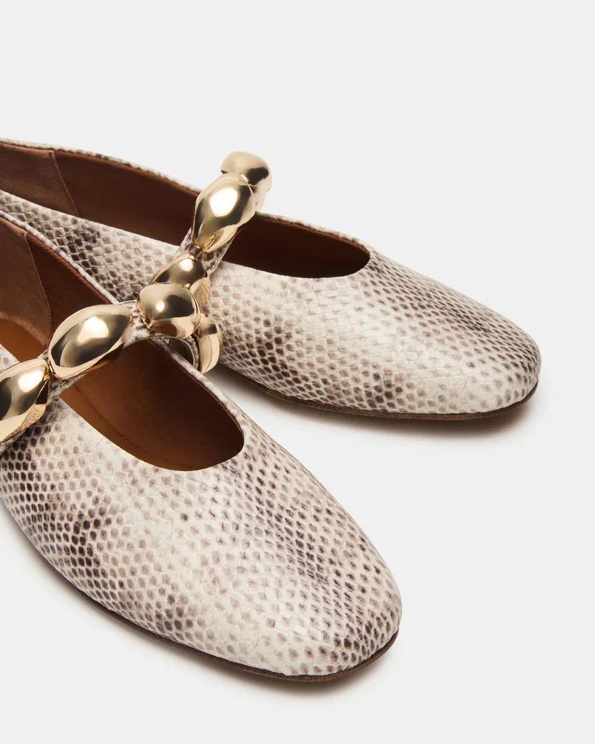 Steve Madden Animal Print Ballet Flats with Gold Link Strap - Image 5