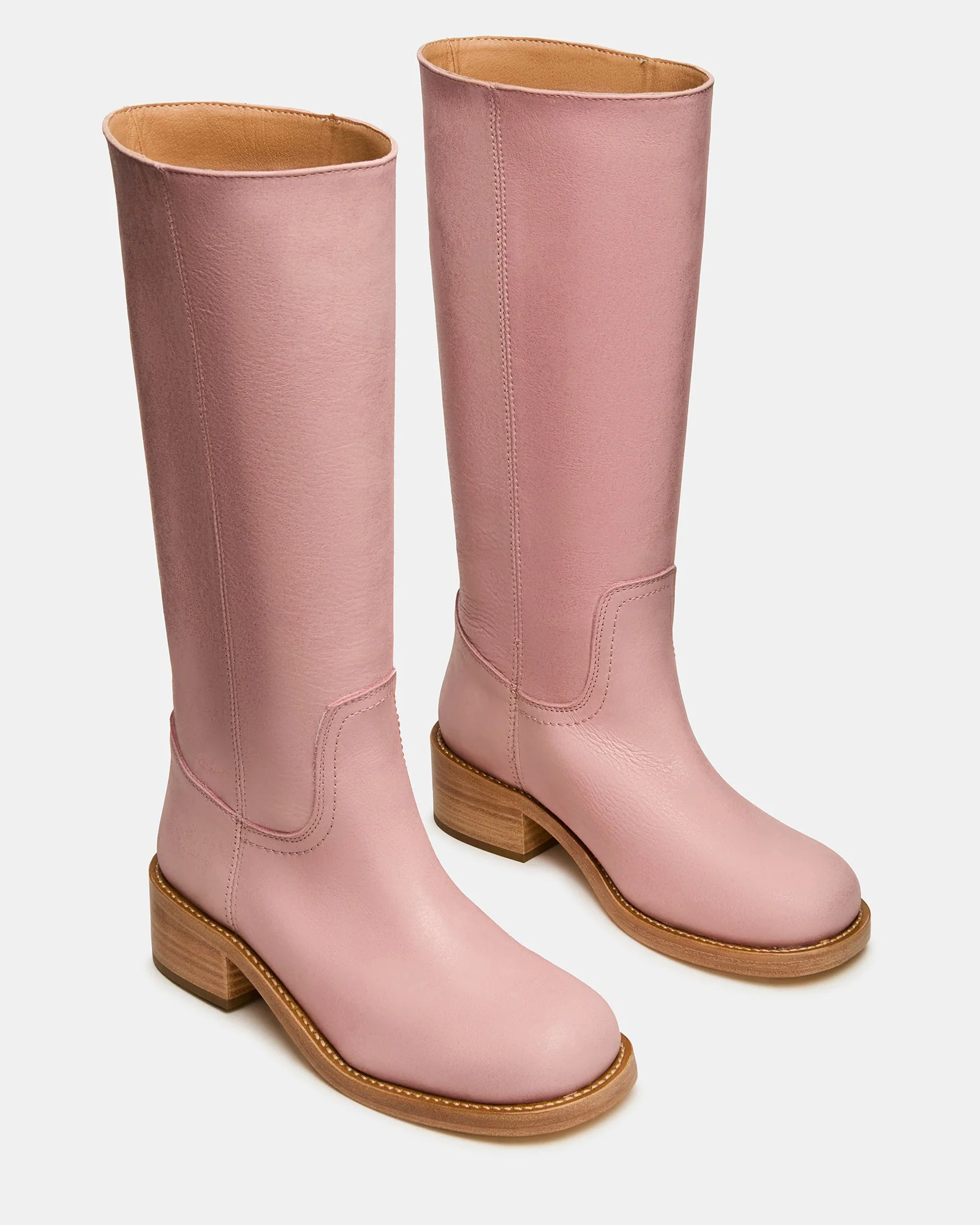 Steve Madden Leather Mid Calf Pull On Boot with Block Heel - Image 4