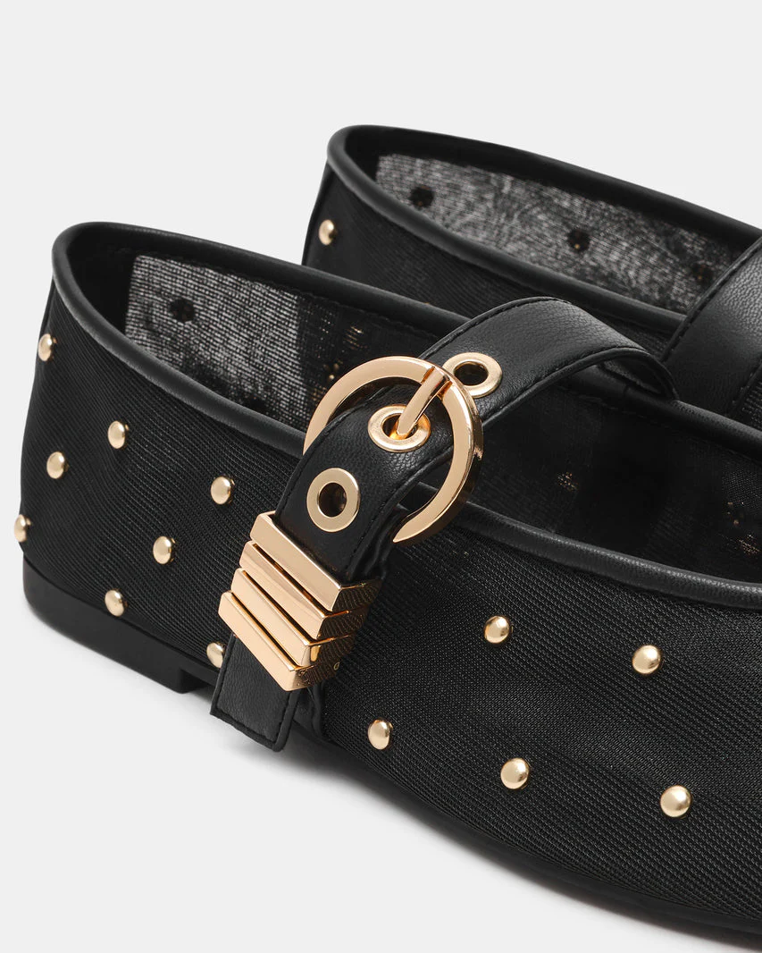 Steve Madden Mesh Flats with Gold Tone Studs and Metal Buckle Strap - Image 5