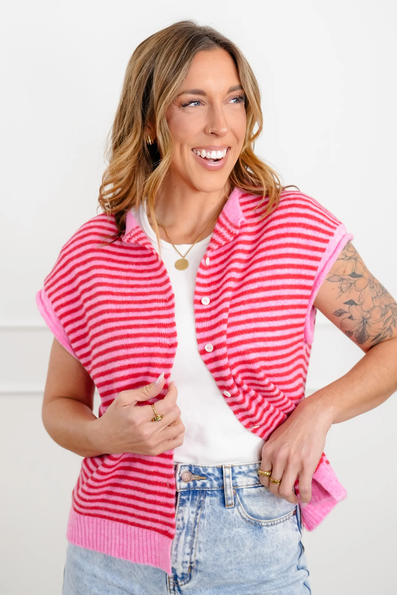 Stripe Button Down Sweater Vest - Image 2