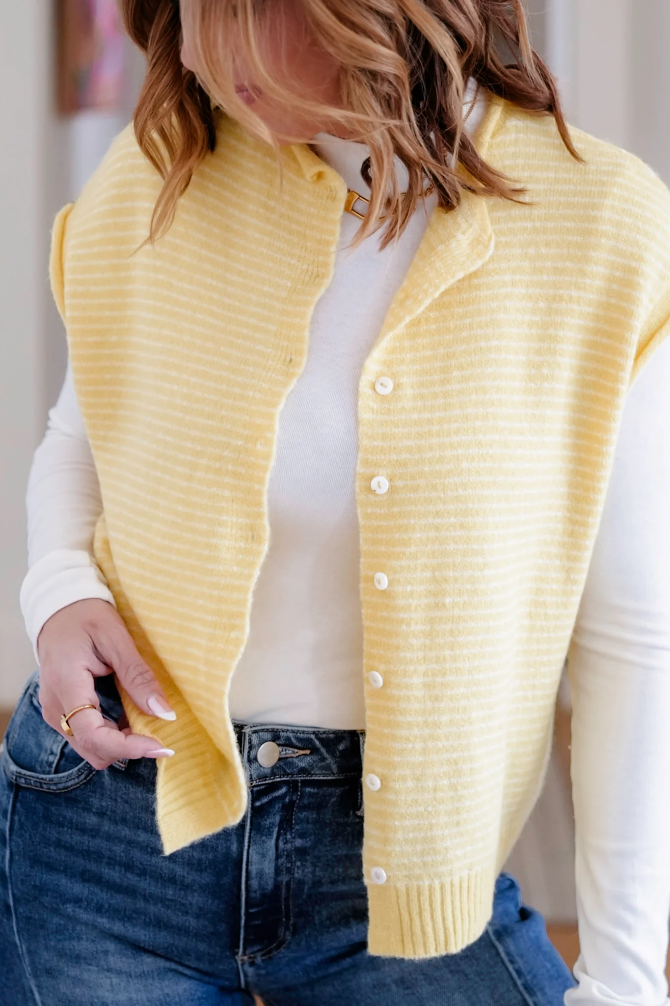 Stripe Button Down Sweater Vest - Image 3