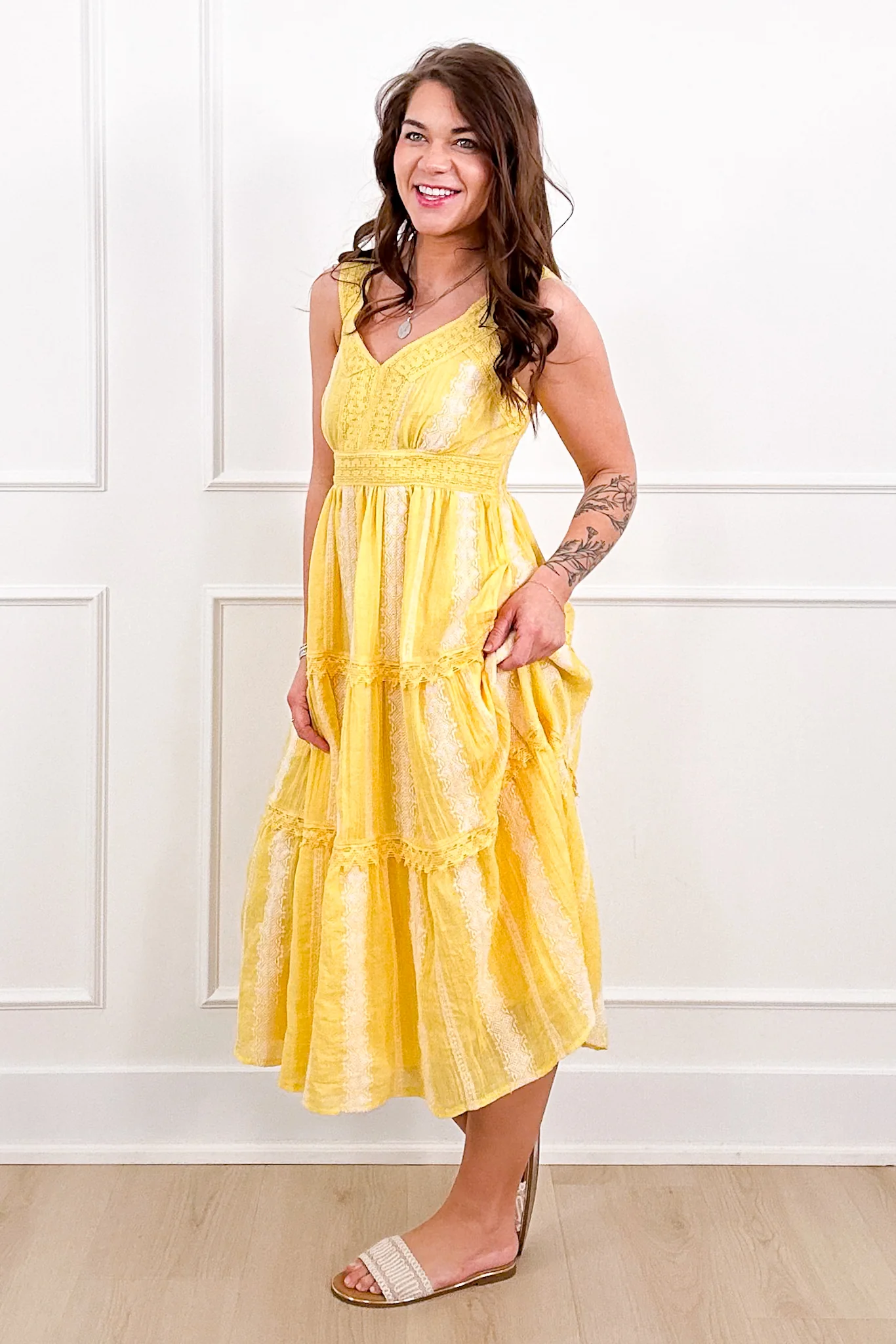 Stripe Embroidered Sleeveless Tiered Dress - Image 3