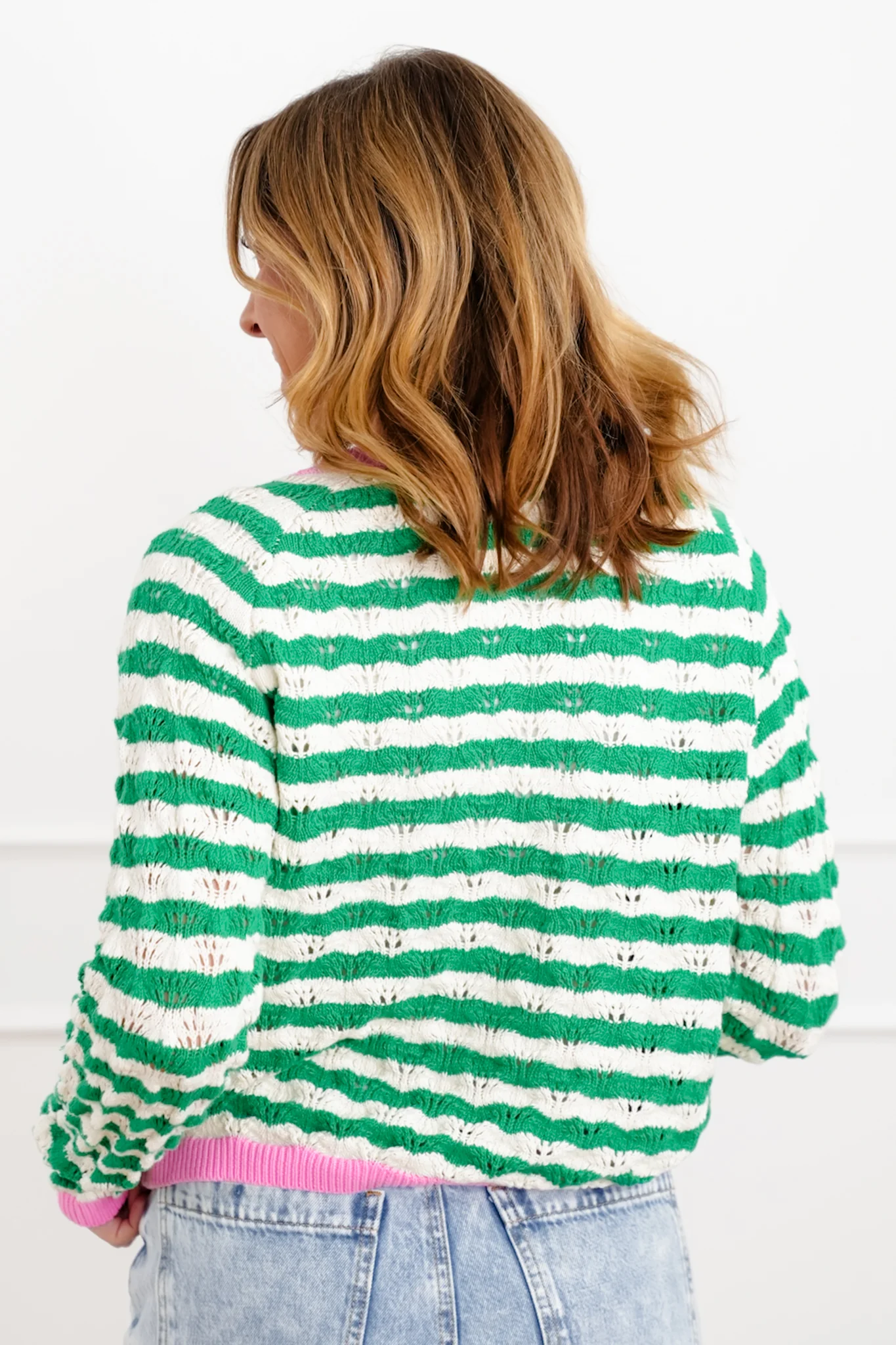Stripe Knit Long Sleeve Button Down Cardigan - Image 9