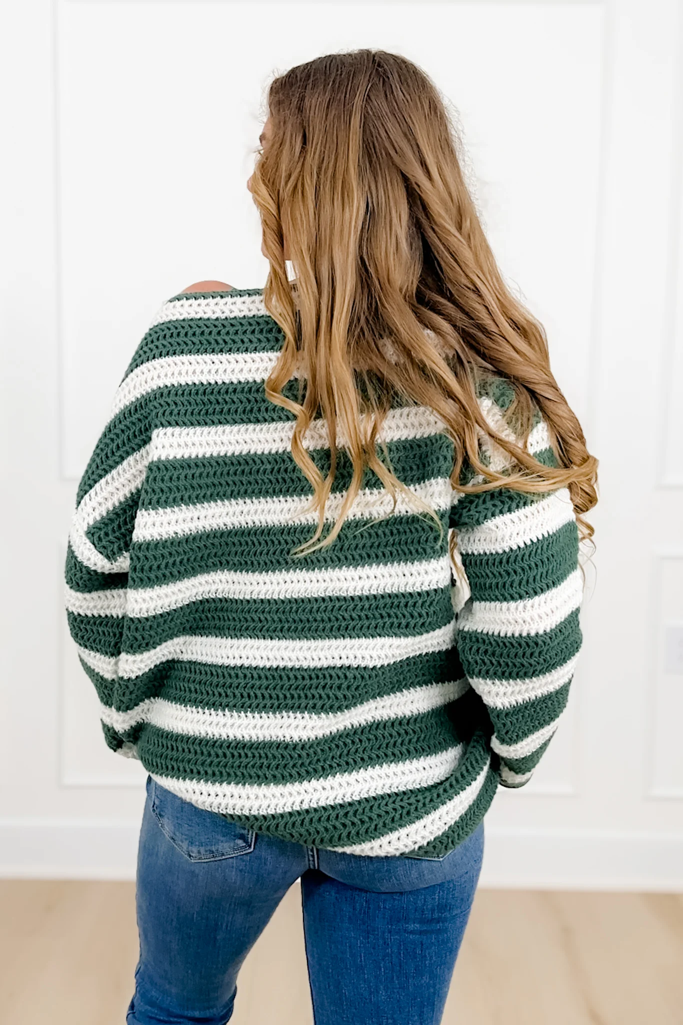 Stripe Long Sleeve Boat Neck Knit Sweater - Image 4
