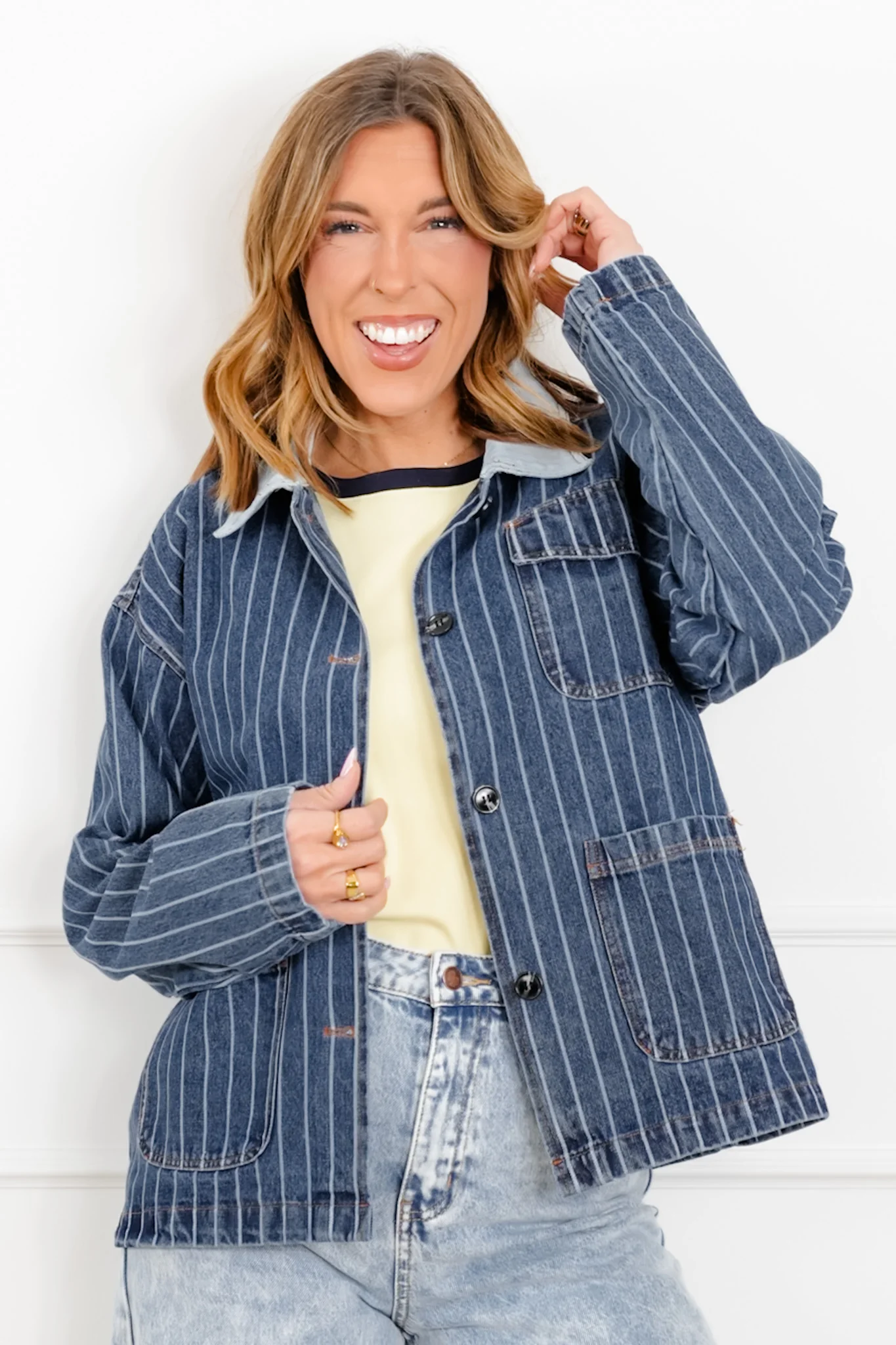Stripe Long Sleeve Button Down Barn Jacket - Image 2