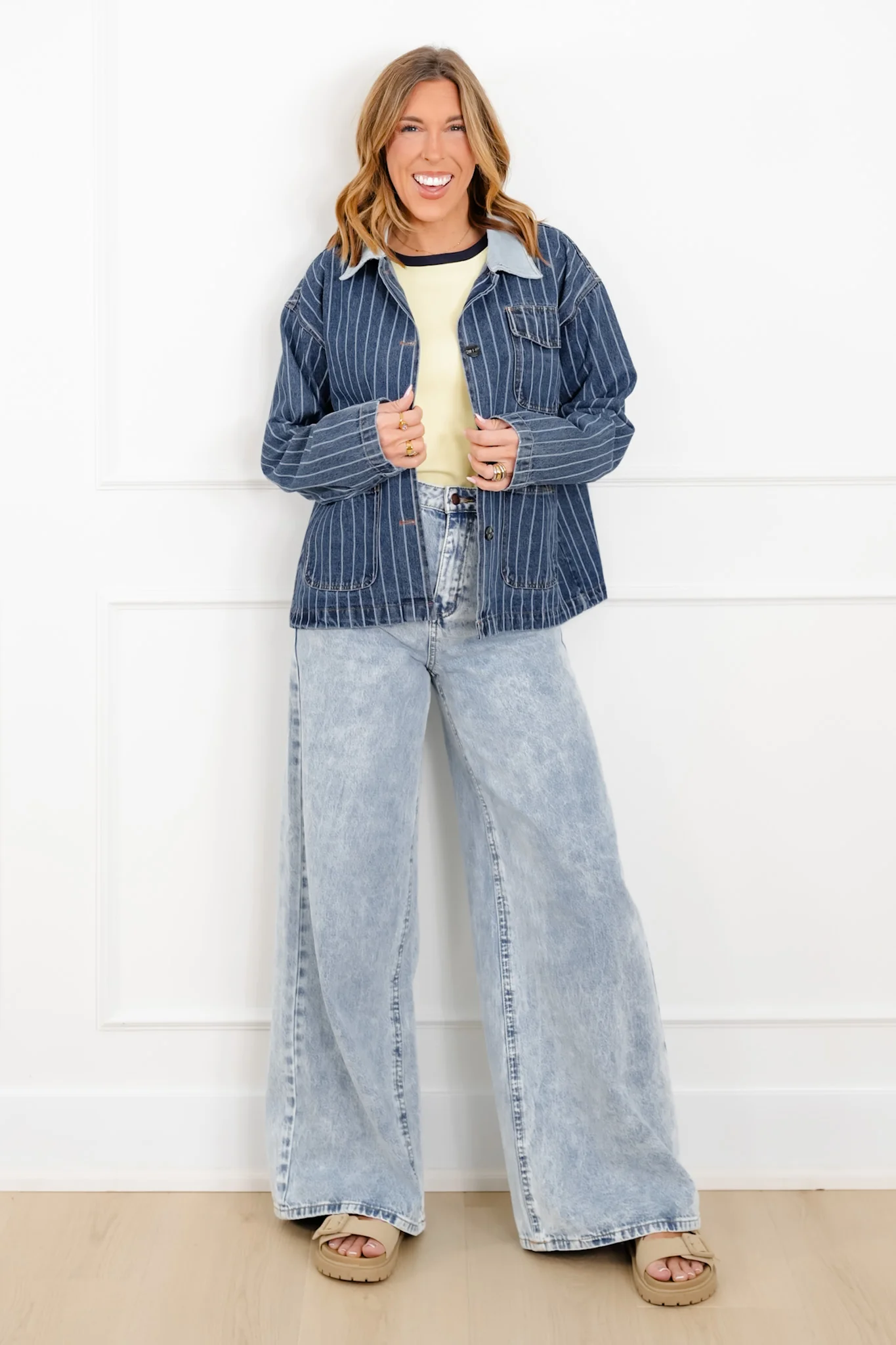 Stripe Long Sleeve Button Down Barn Jacket - Image 3