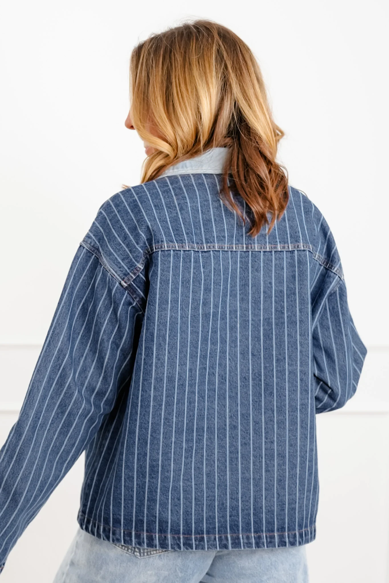 Stripe Long Sleeve Button Down Barn Jacket - Image 5