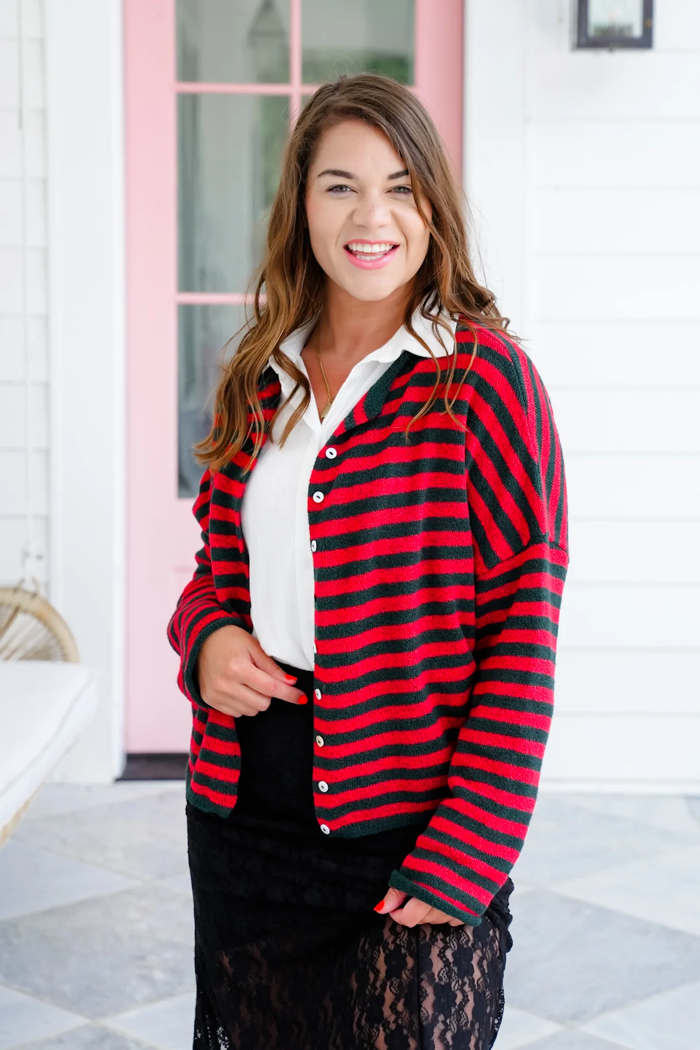 Stripe Long Sleeve Button Down Cardigan - Image 5