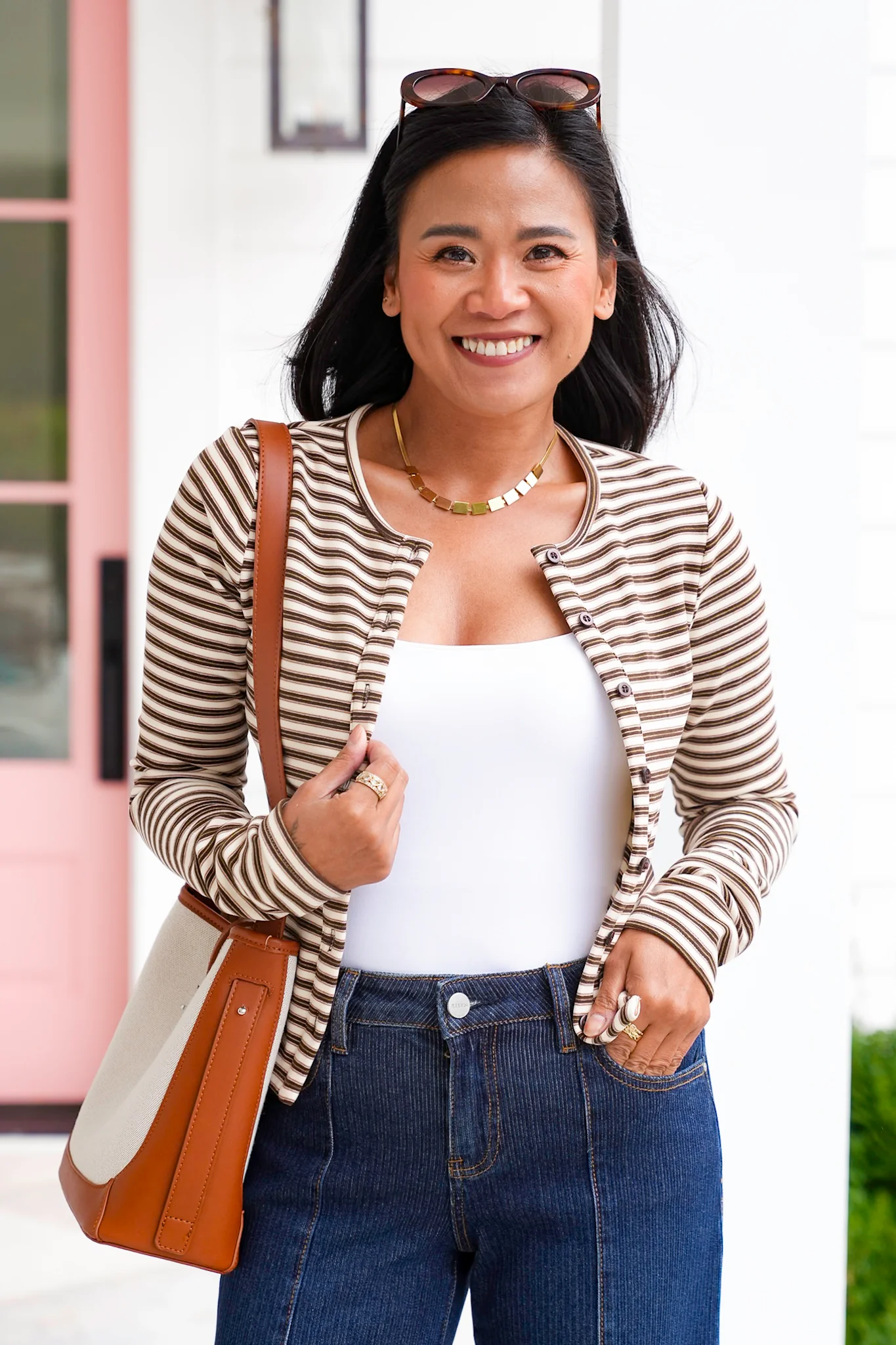 Stripe Long Sleeve Button Down Cardigan - Image 6