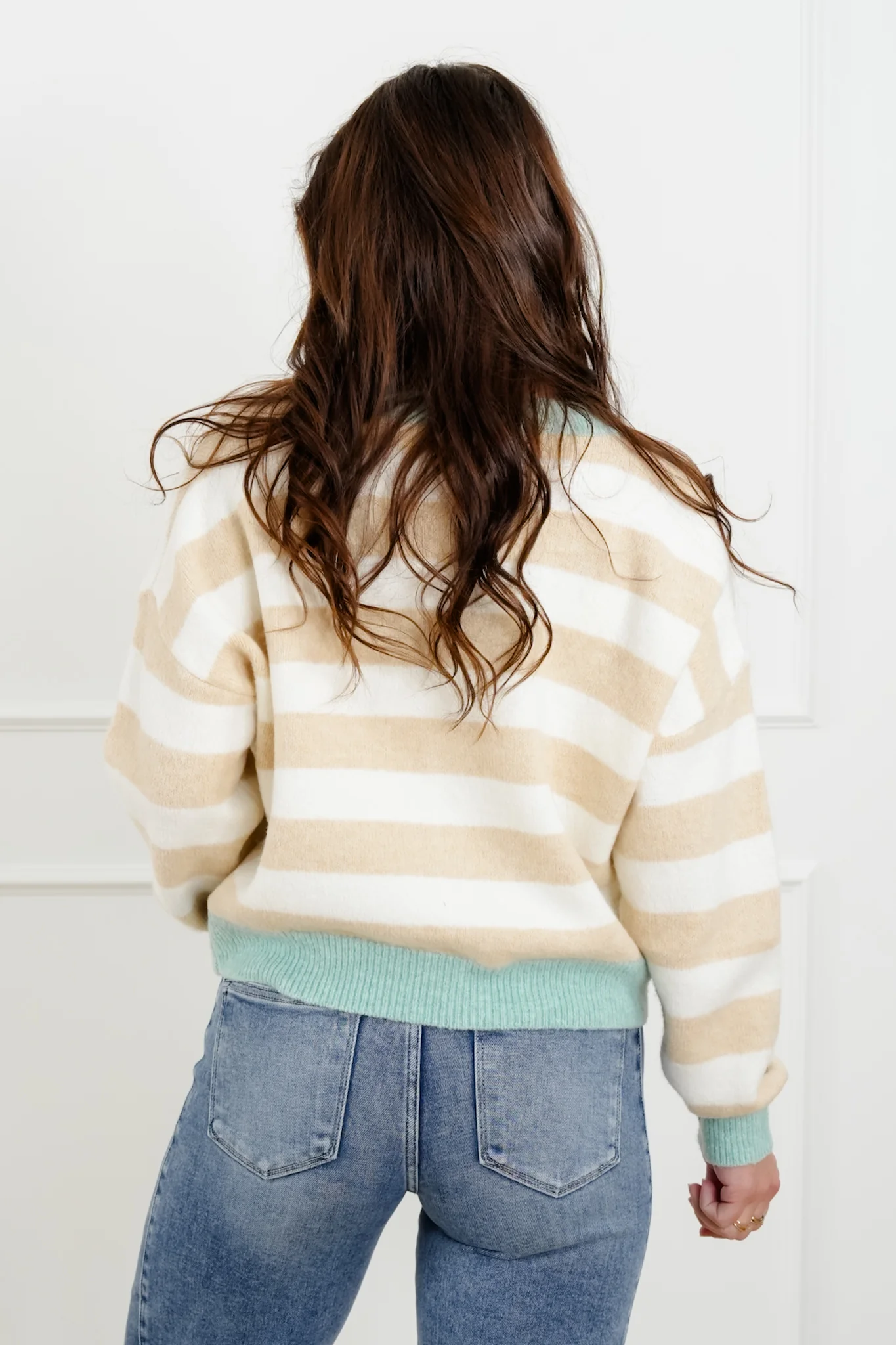 Restock! Stripe Long Sleeve Button Down Cardigan with Horses - Image 5