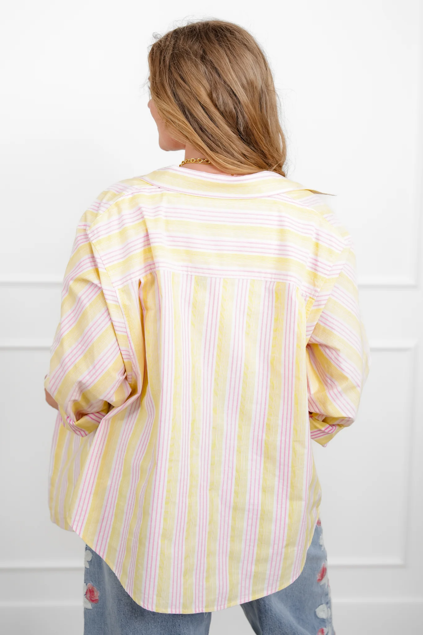 Stripe Long Sleeve Button Down Collared Top - Image 6