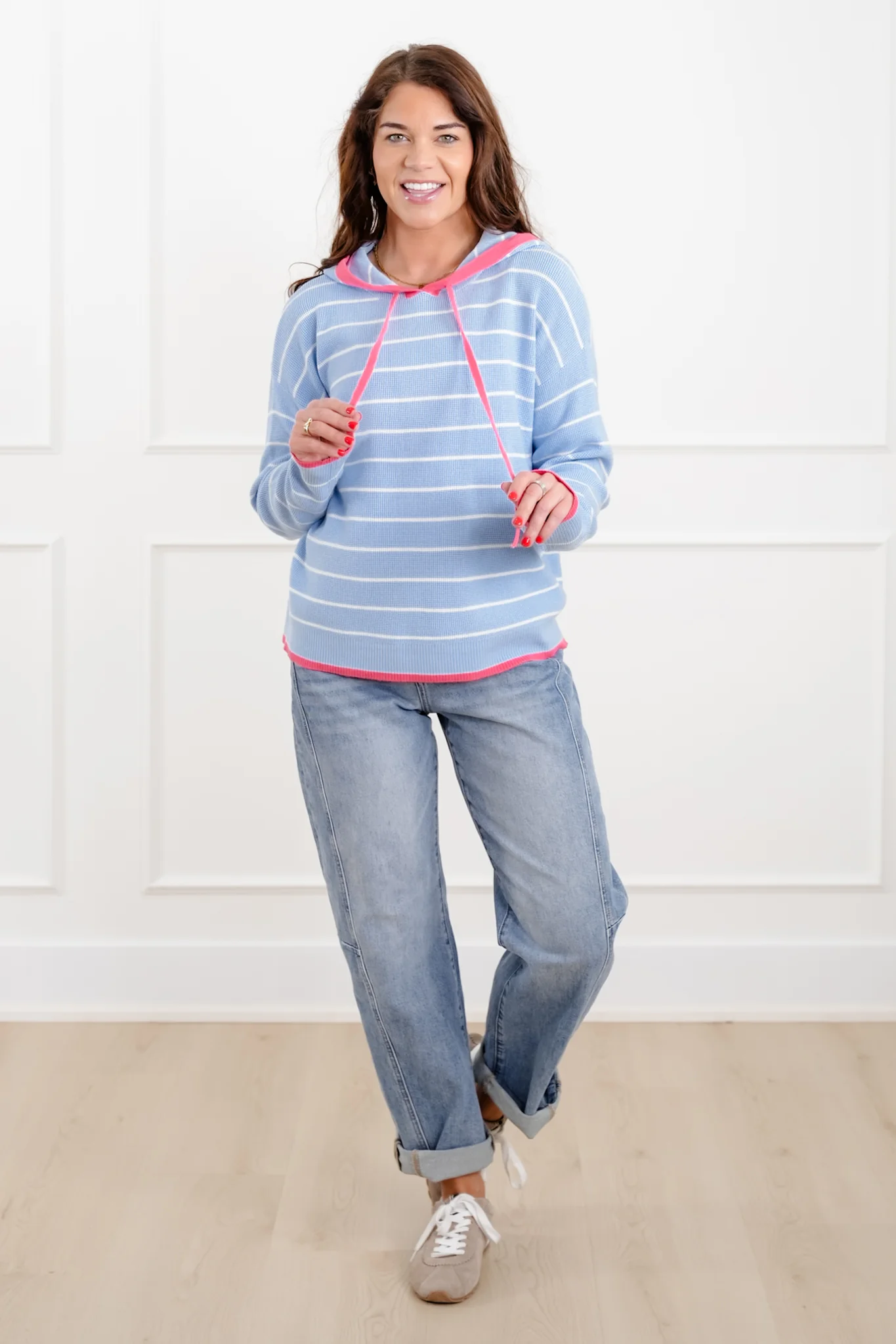 Stripe Long Sleeve Hooded Top - Image 6