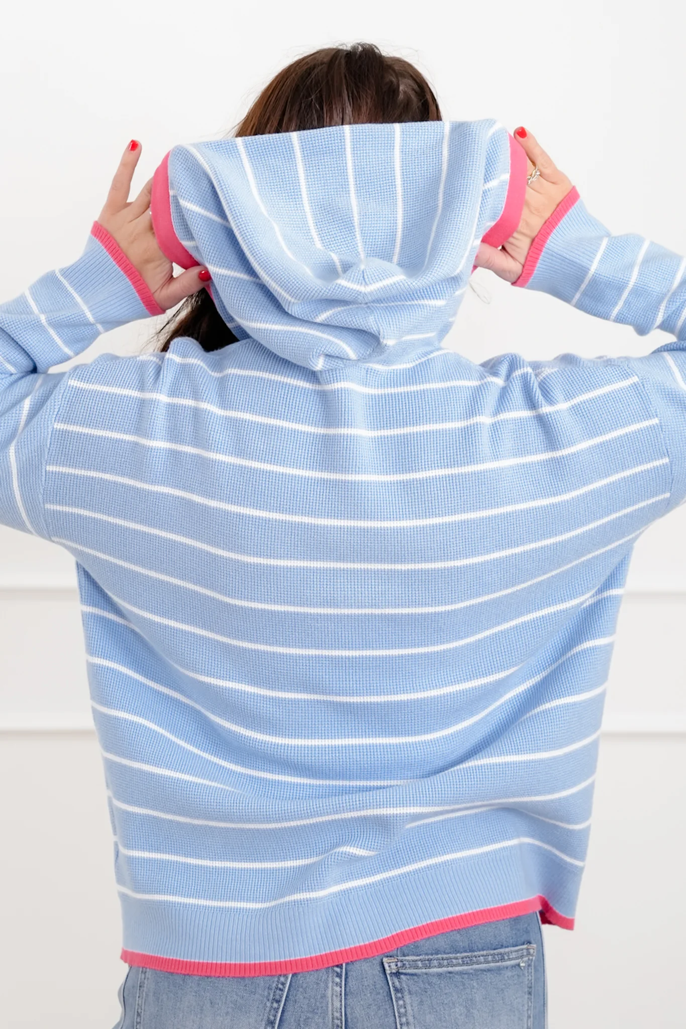 Stripe Long Sleeve Hooded Top - Image 9