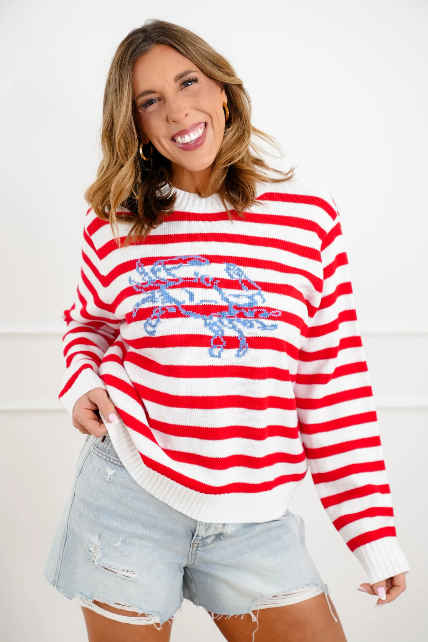 Stripe Long Sleeve Knit Crab Sweater - Image 6