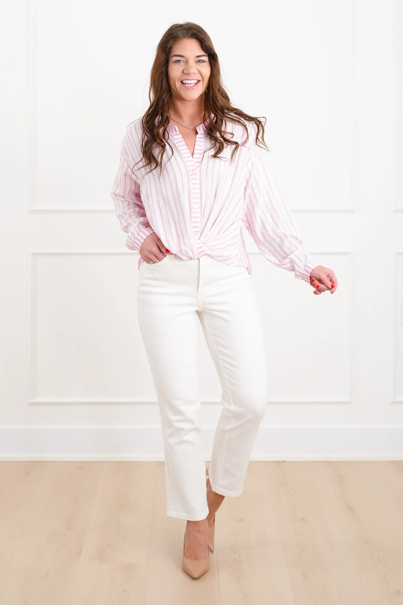 Stripe Long Sleeve Twist Tie Top - Image 4