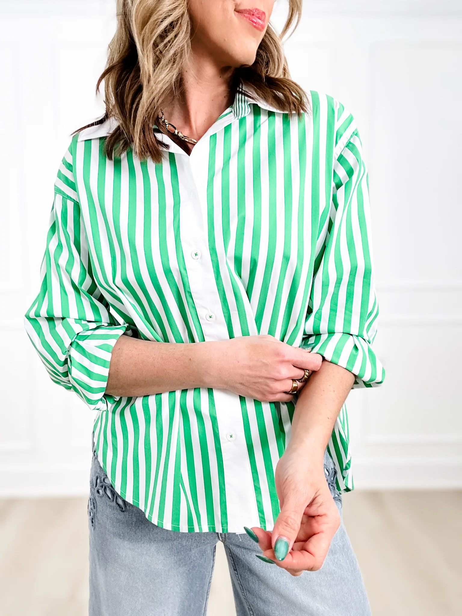 Restock! Stripe Long Sleeve Poplin Button Down Shirt - Image 3