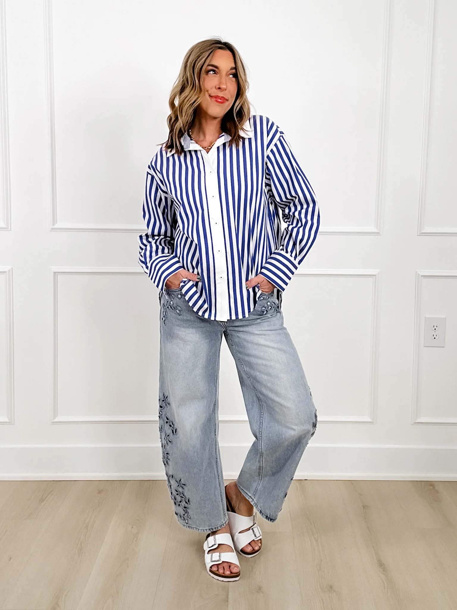 Restock! Stripe Long Sleeve Poplin Button Down Shirt - Image 5