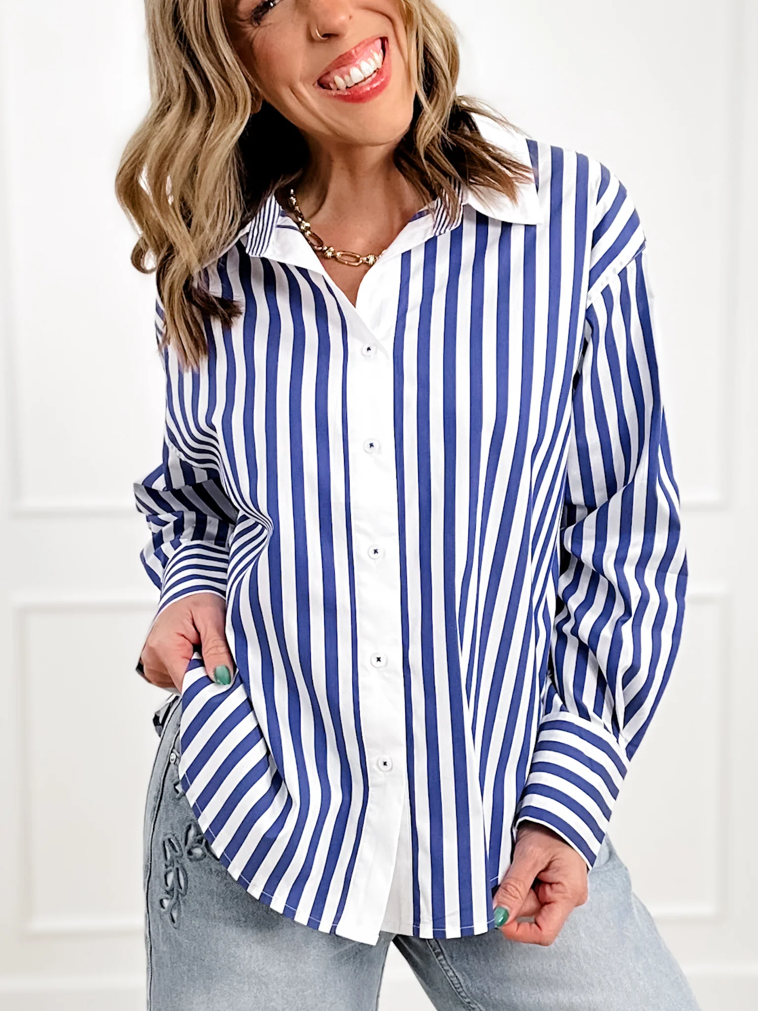 Restock! Stripe Long Sleeve Poplin Button Down Shirt - Image 6