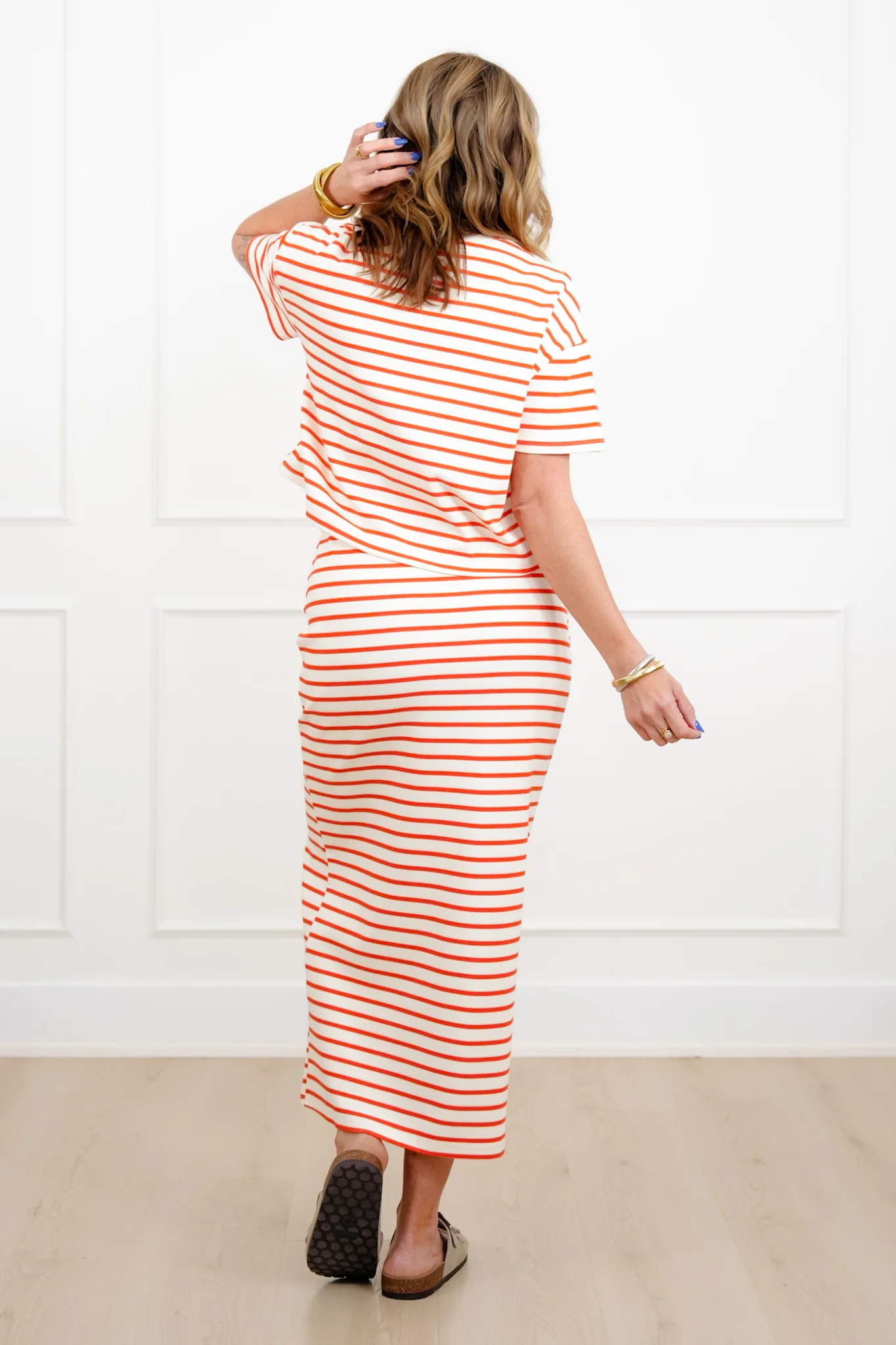 Stripe Short Sleeve Top and Midi Skirt Set - Image 6