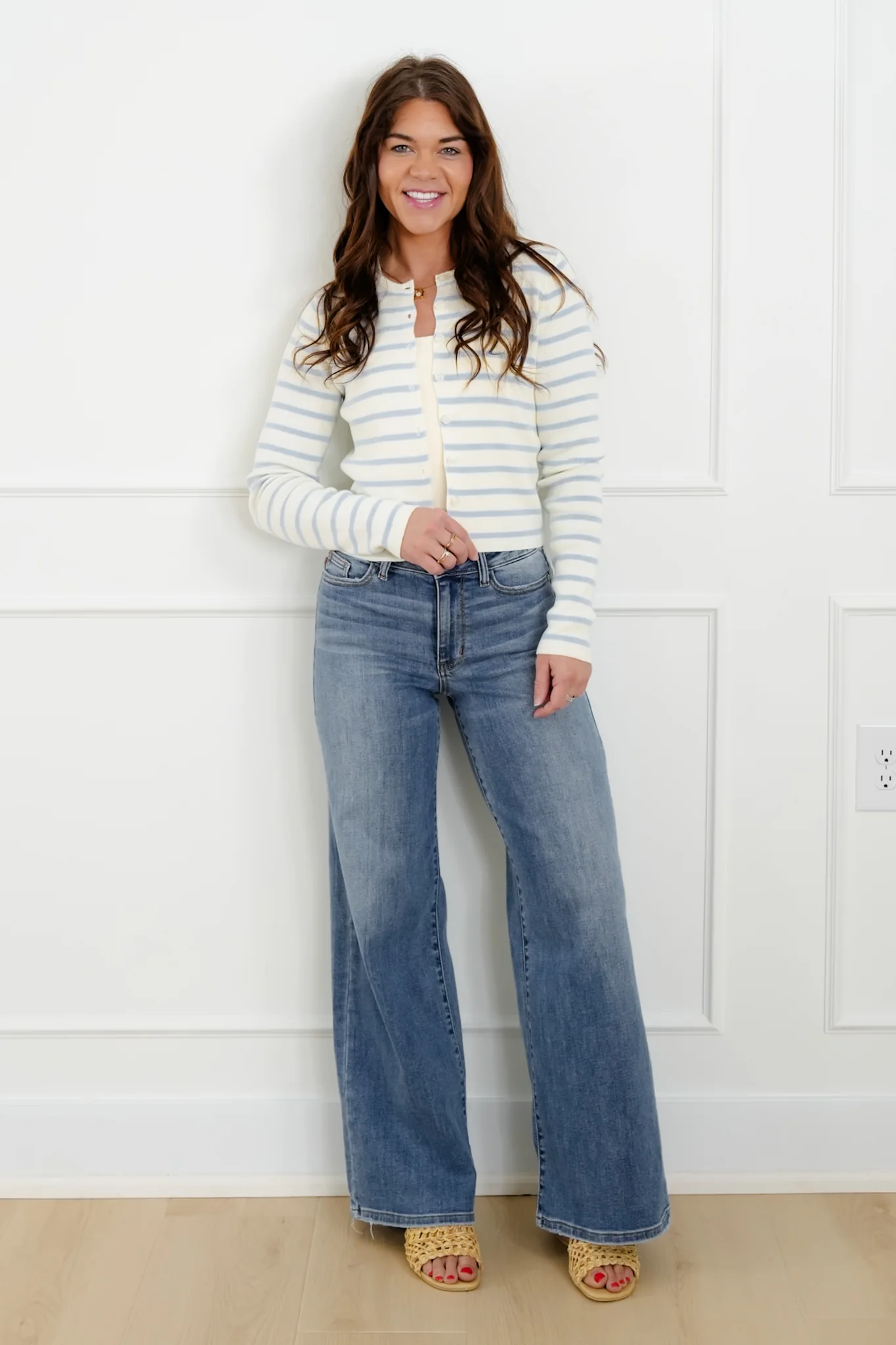 Striped Long Sleeve Button Down Cardigan - Image 6