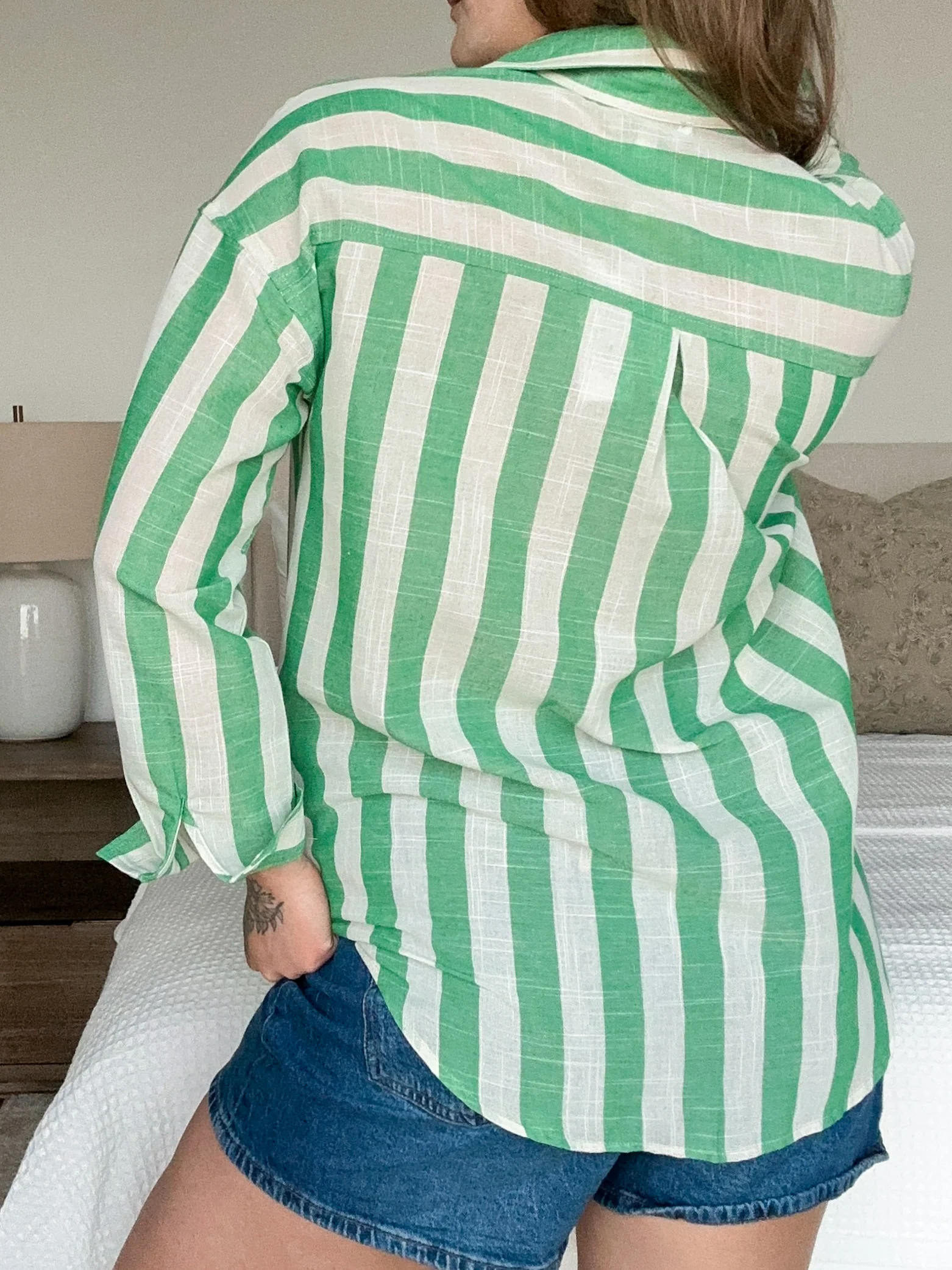 Striped Long Sleeve Button Down Collared Top - Image 10