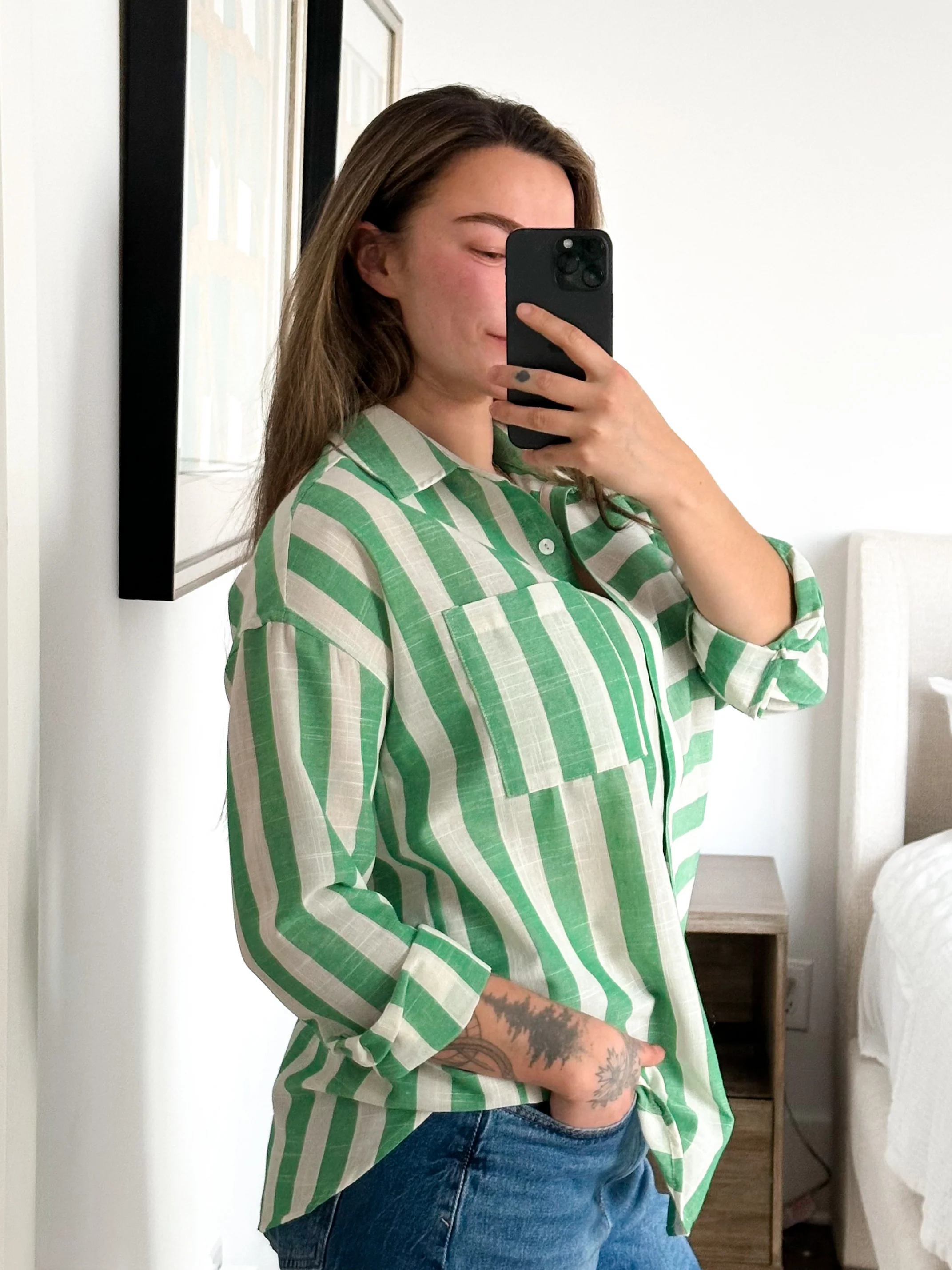 Striped Long Sleeve Button Down Collared Top - Image 8