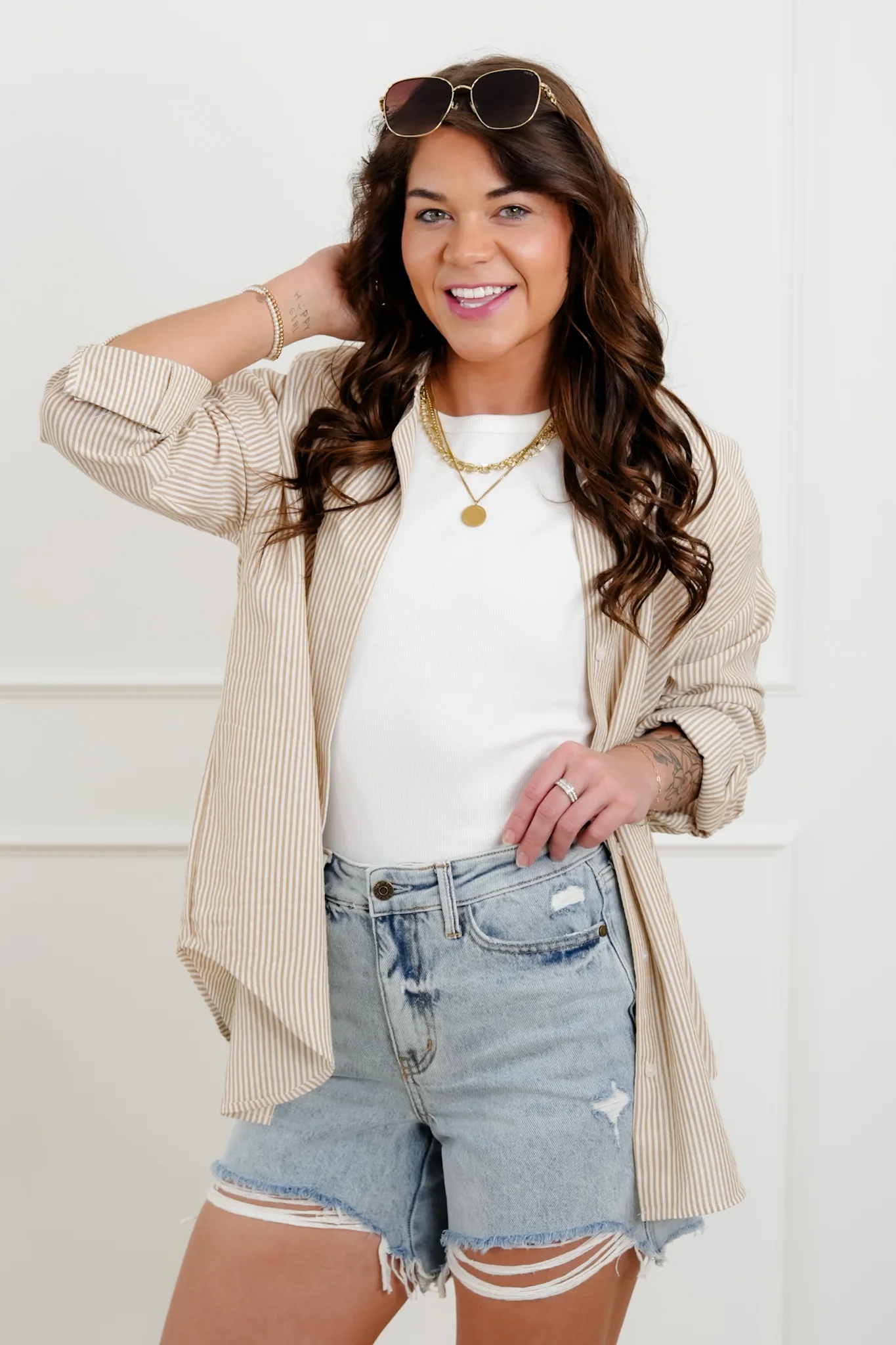 Striped Long Sleeve Button Down Top - Image 3