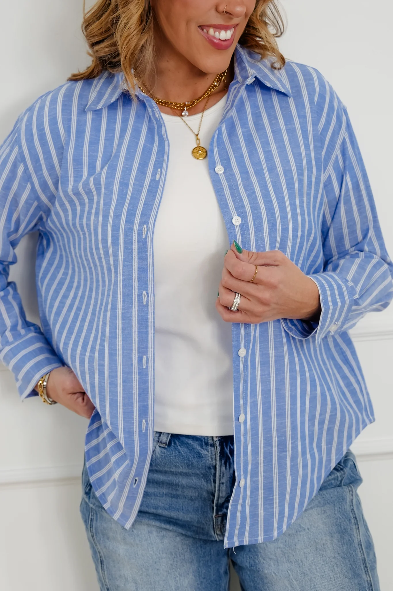 Striped Long Sleeve Button Down Top - Image 2